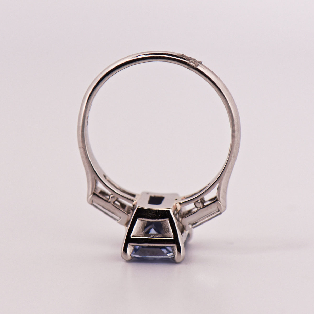 Radiant Cut Periwinkle Blue Sapphire & Diamond Ring in Platinum
