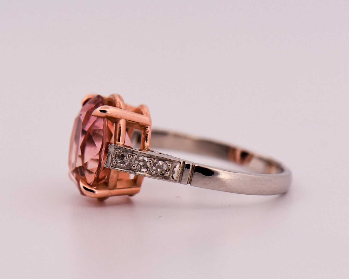 Platinum Engagement Ring Set with Peachy Pink Tourmaline