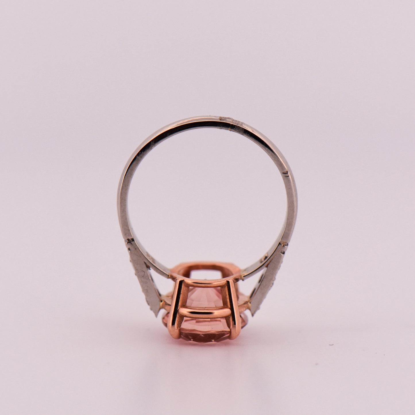Platinum Engagement Ring Set with Peachy Pink Tourmaline