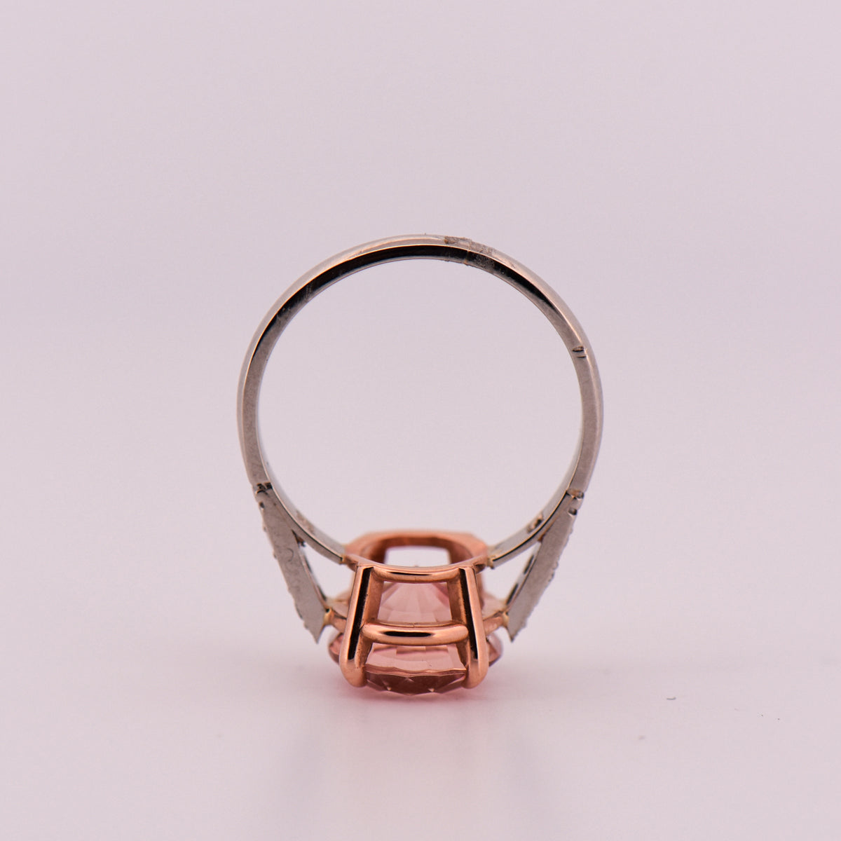 Platinum Engagement Ring Set with Peachy Pink Tourmaline