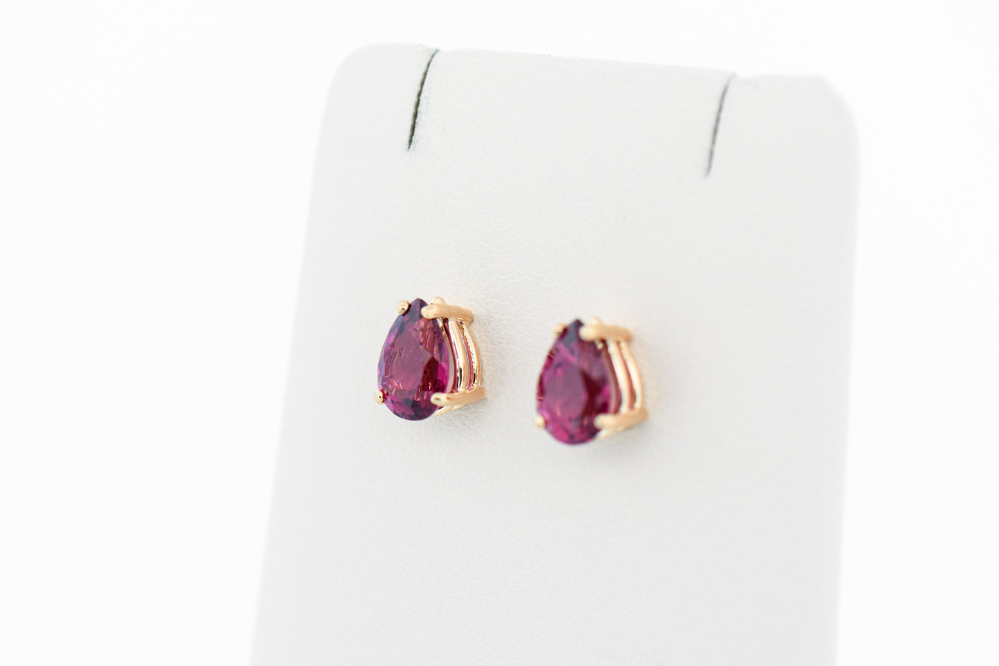 Pear Shape Raspberry Rhodolite Stud Earrings