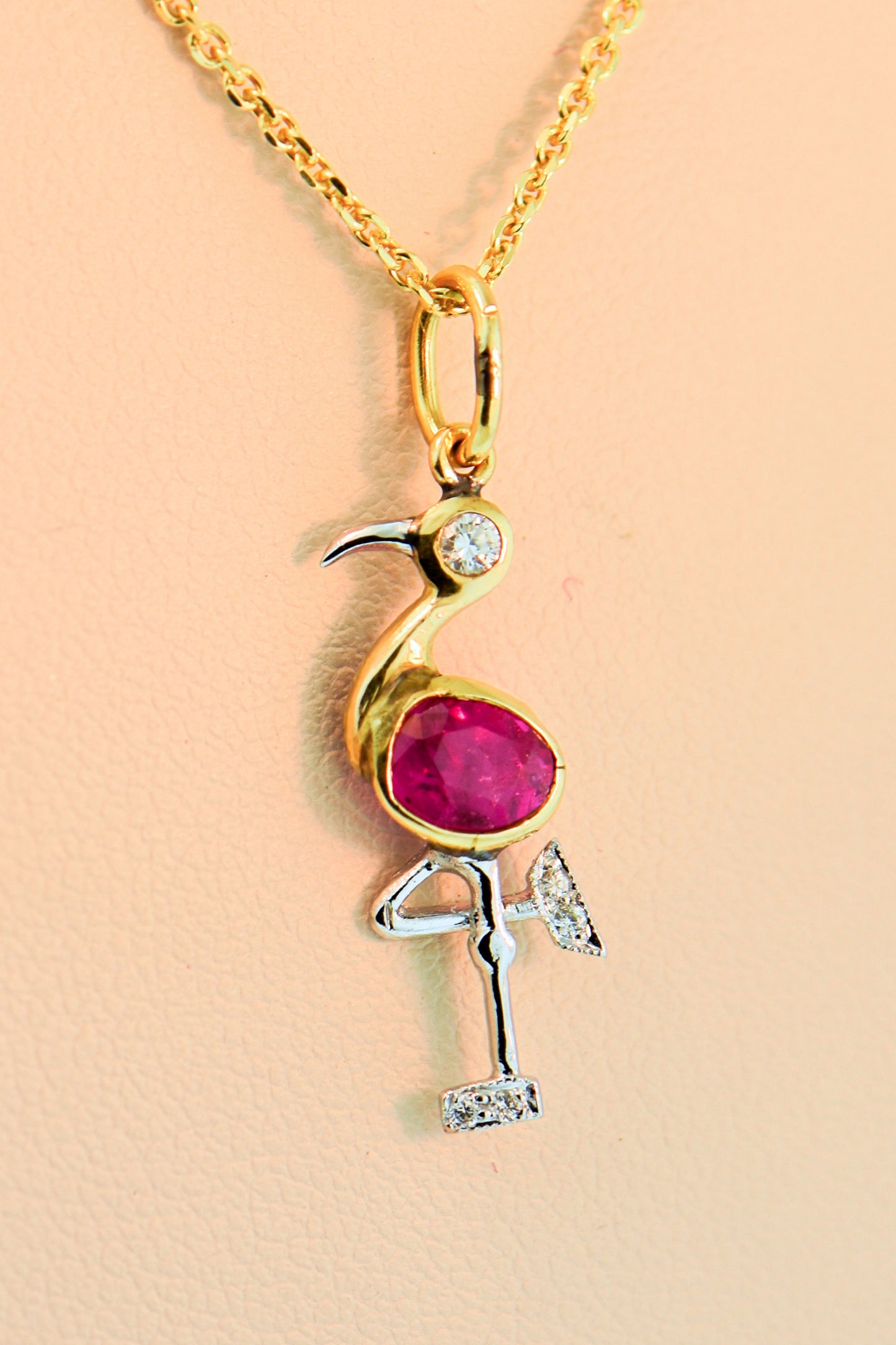Art Deco Flamingo Pendant with Pink Sapphire & Diamonds