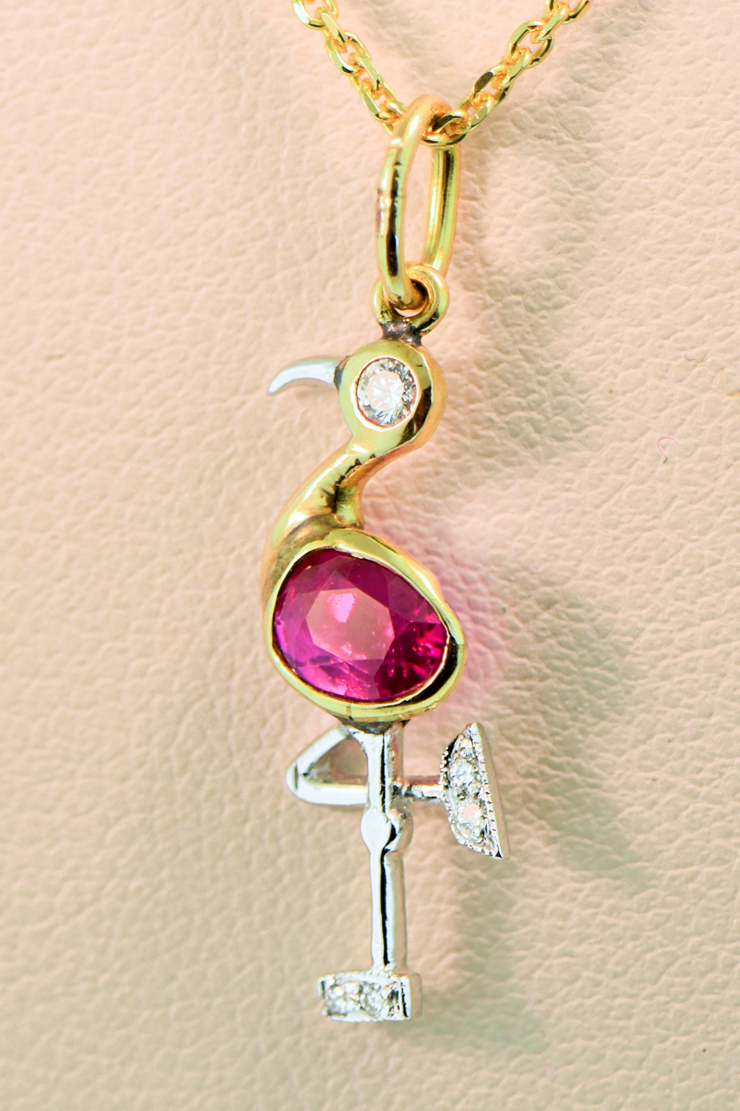 Art Deco Flamingo Pendant with Pink Sapphire & Diamonds