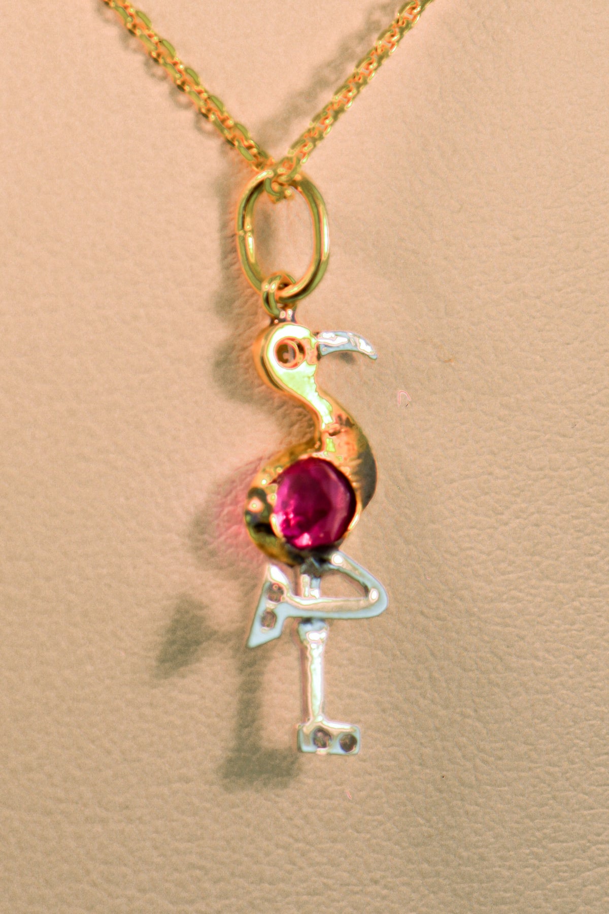 Art Deco Flamingo Pendant with Pink Sapphire & Diamonds