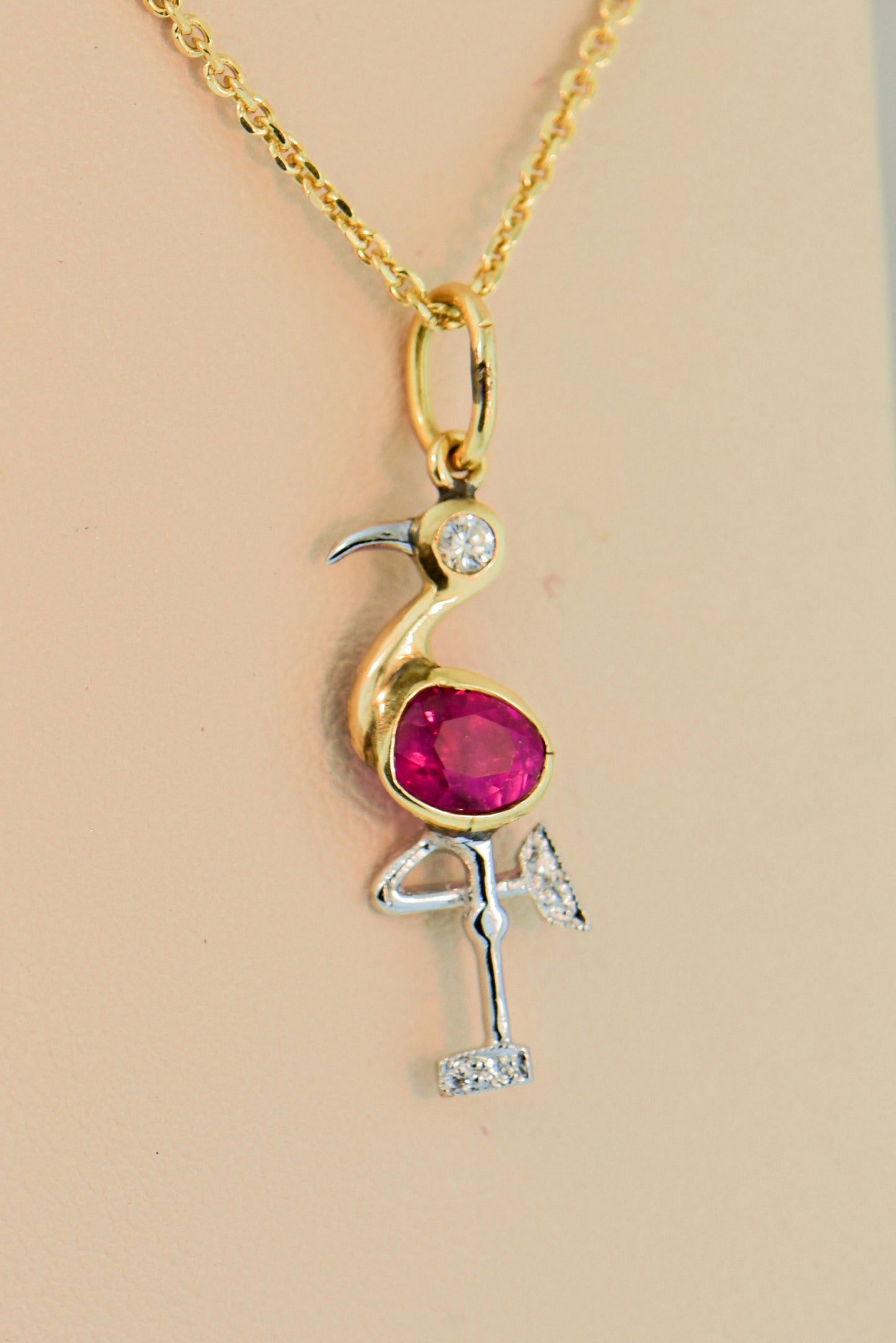 Art Deco Flamingo Pendant with Pink Sapphire & Diamonds
