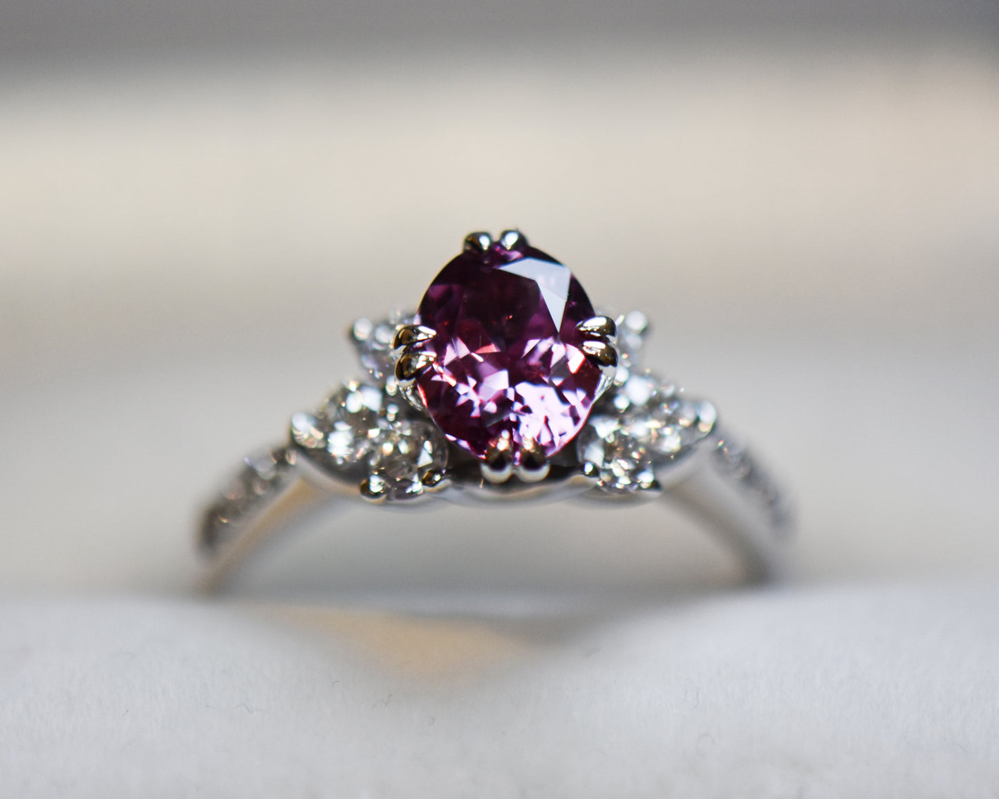 Custom Magenta Purple Sapphire & Diamond Ring
