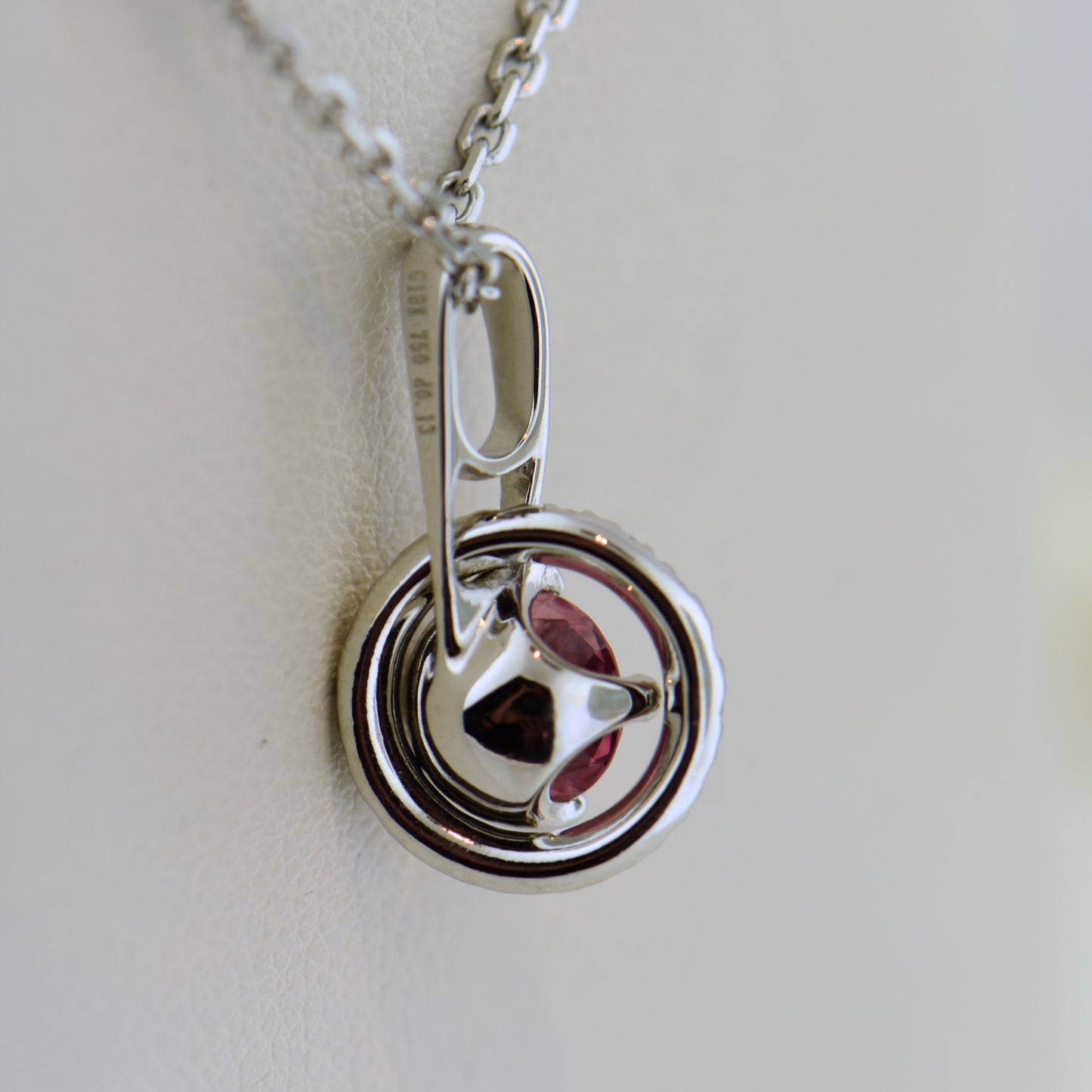 Round Pink Spinel & Floating Diamond Halo Pendant