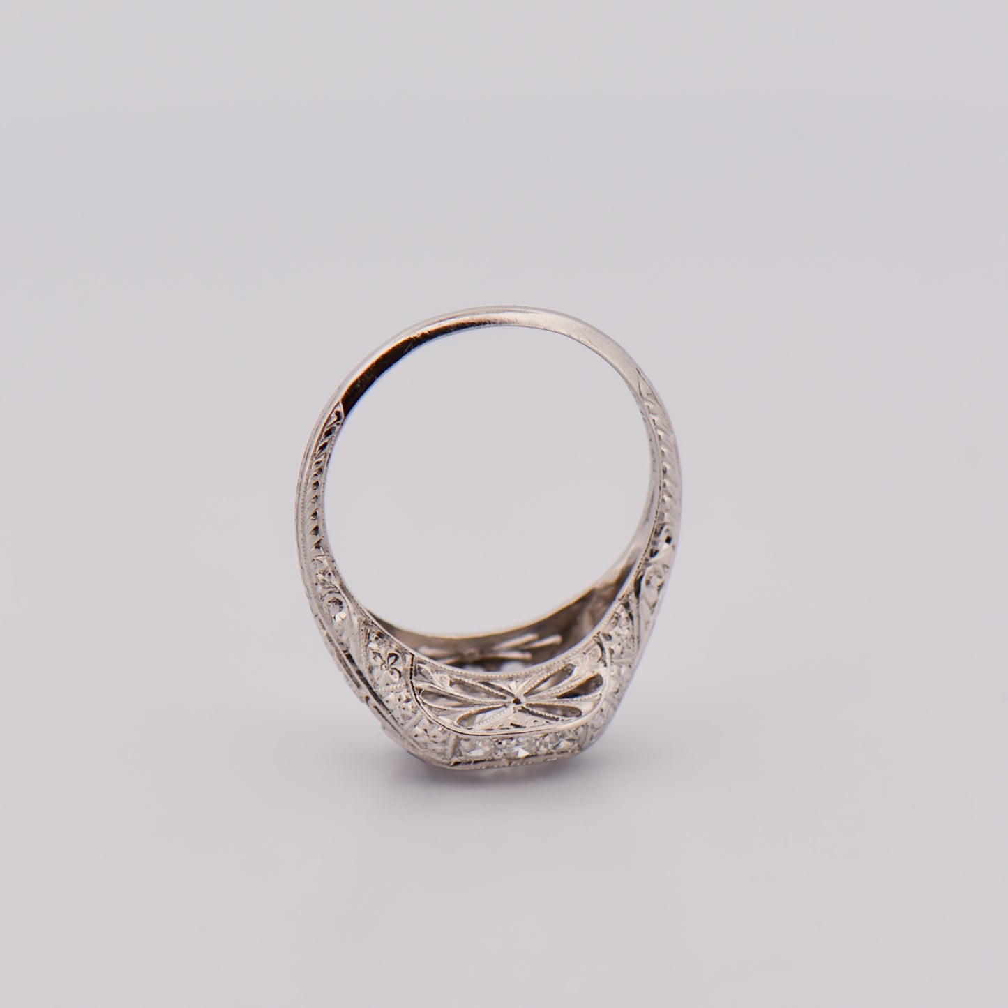 Platinum Art Deco Diamond Ring with Synthetic Sapphires