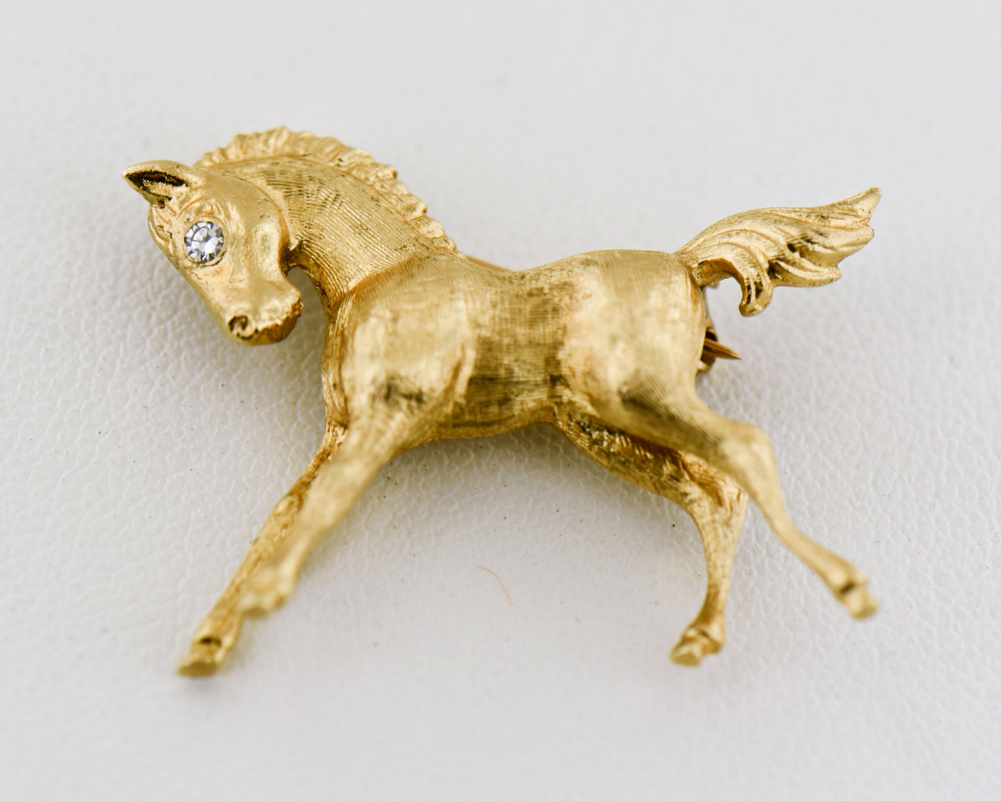 Vintage Gold Pony Brooch with Diamond Eye