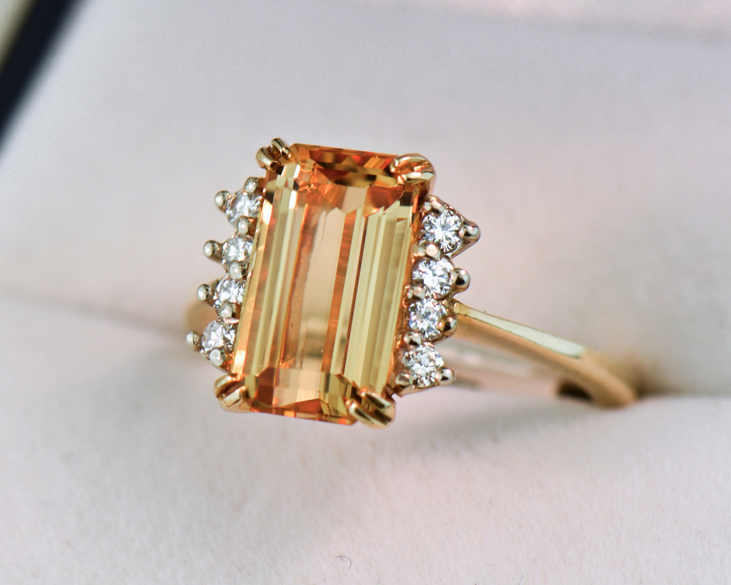 Emerald Cut Imperial Topaz & Diamond Engagement Ring