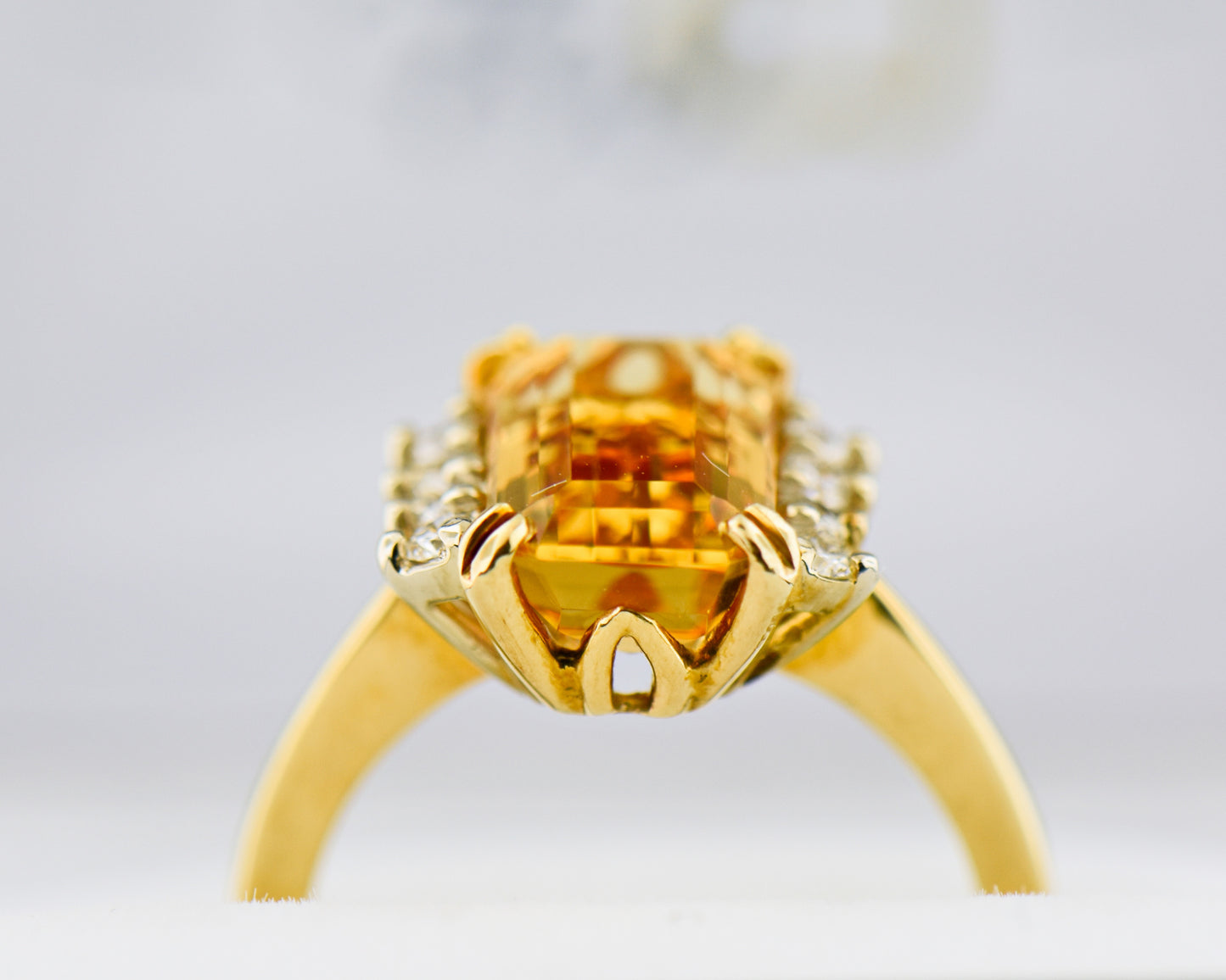 Emerald Cut Imperial Topaz & Diamond Engagement Ring