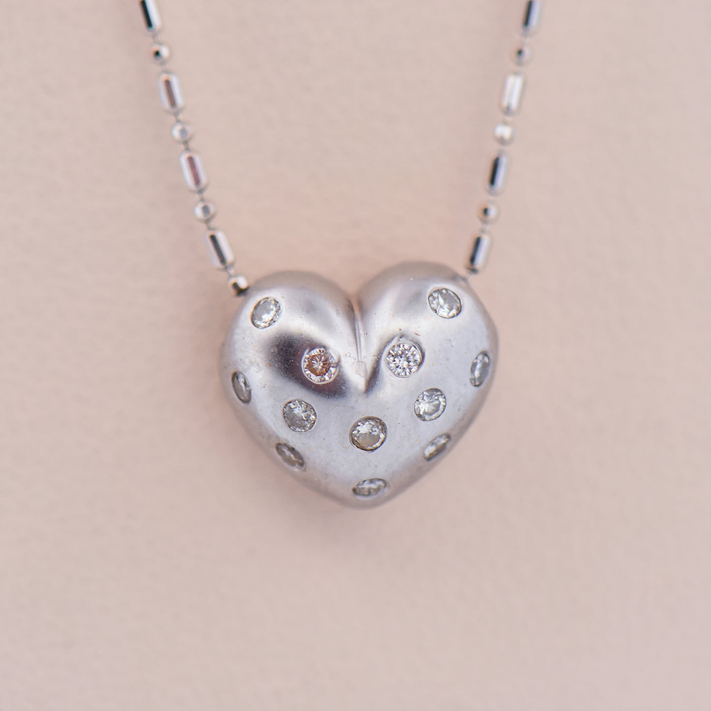 Puffed Etoile Heart Pendant with 18-inch Chain