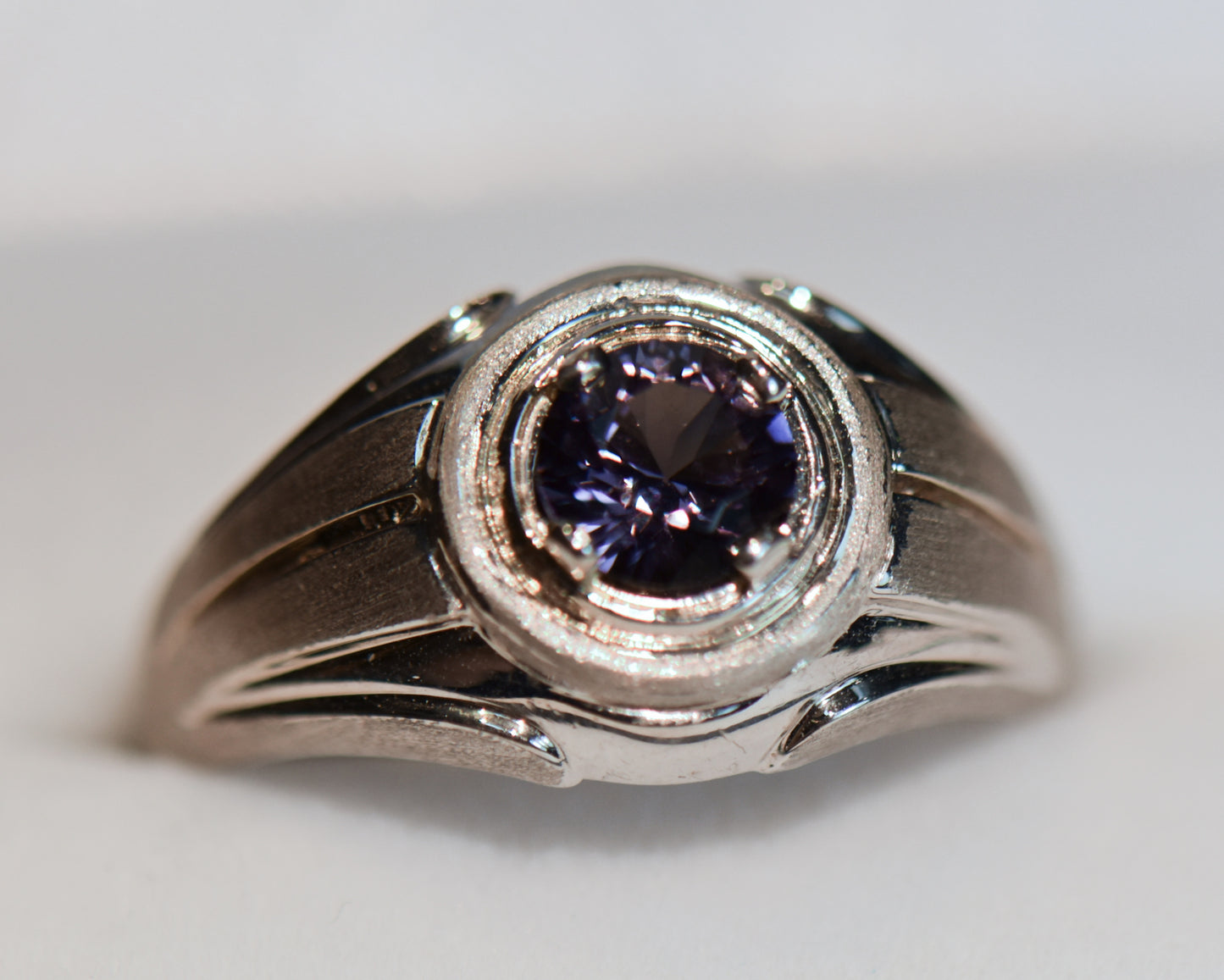 Vintage Gent's Ring with Round Violet Grey Spinel