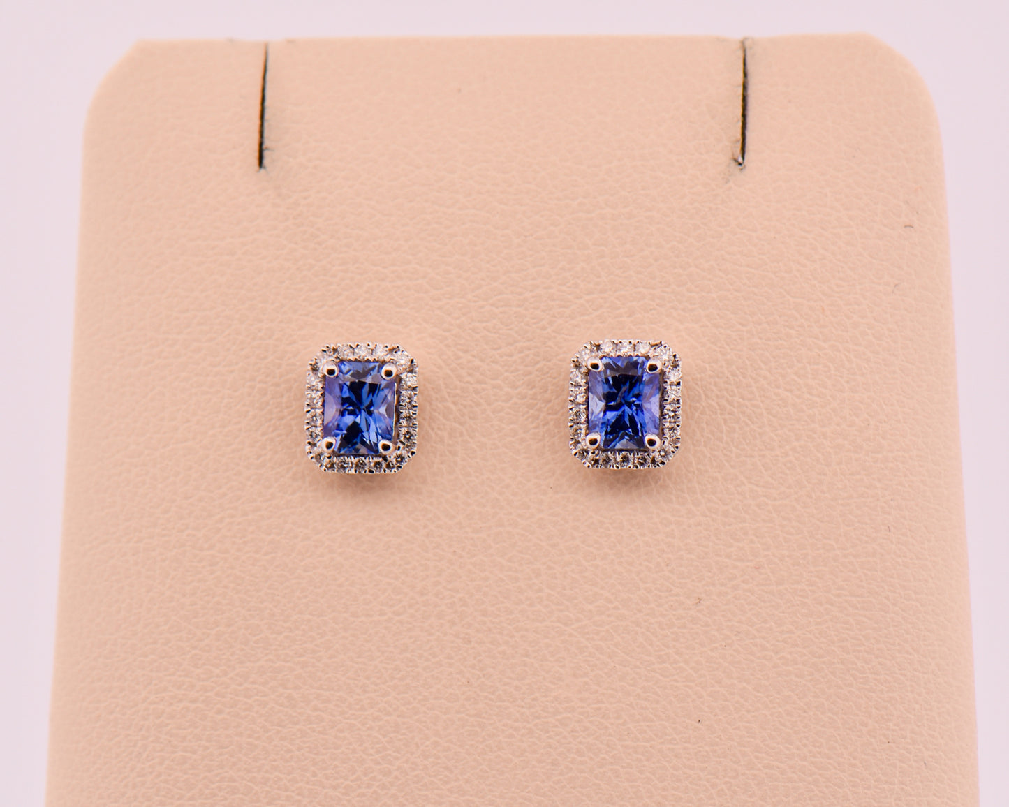 Radiant Cut Ceylon Sapphire & Diamond Stud Earrings