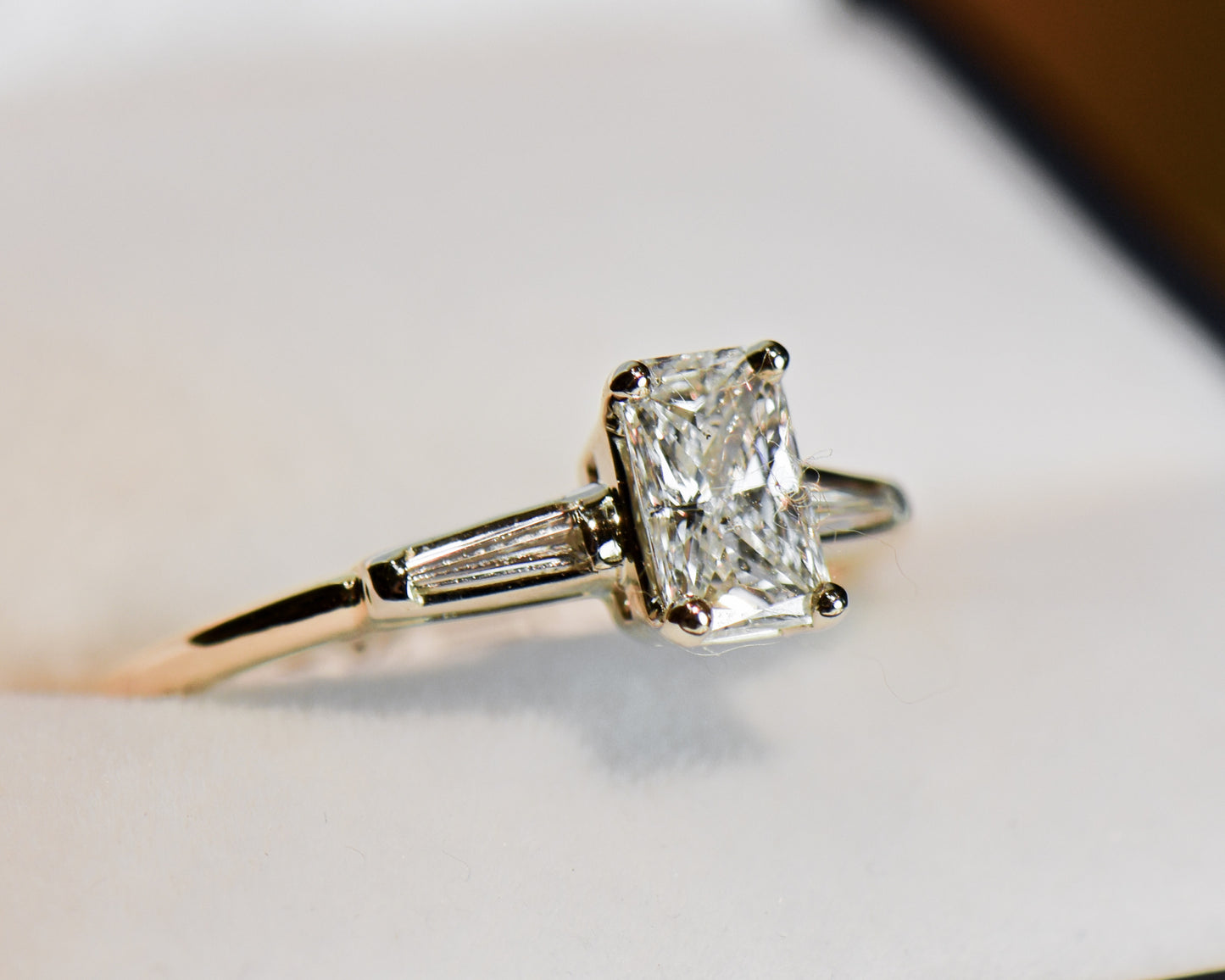 Classic Engagement Ring with Radiant Cut & Baguette Diamonds