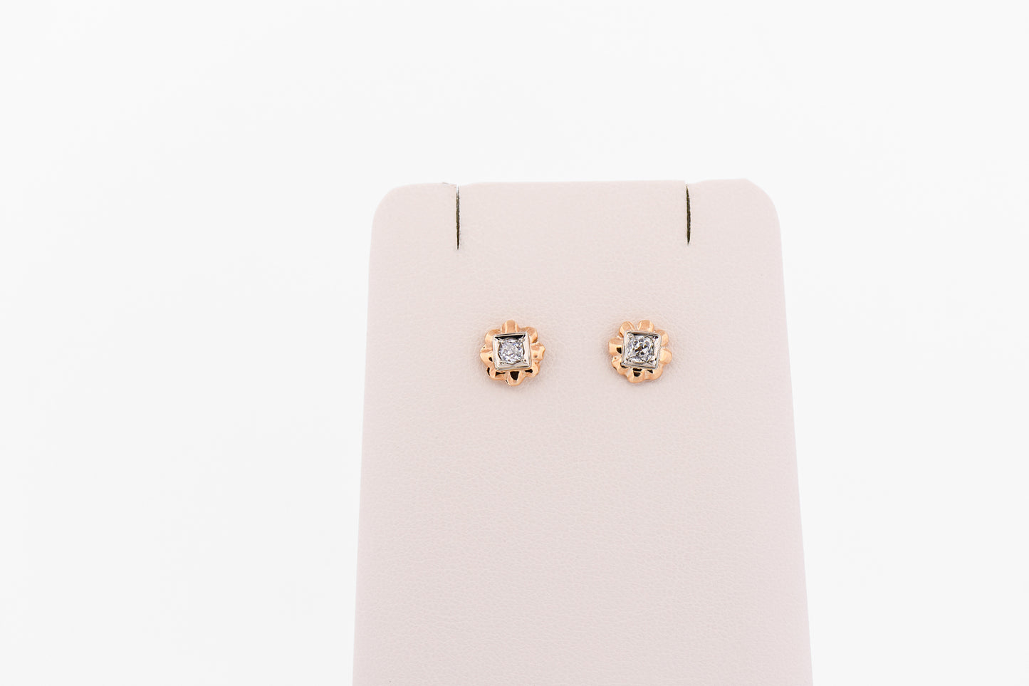 Rare Art Deco Buttercup Diamond Stud Earrings in Yellow Gold