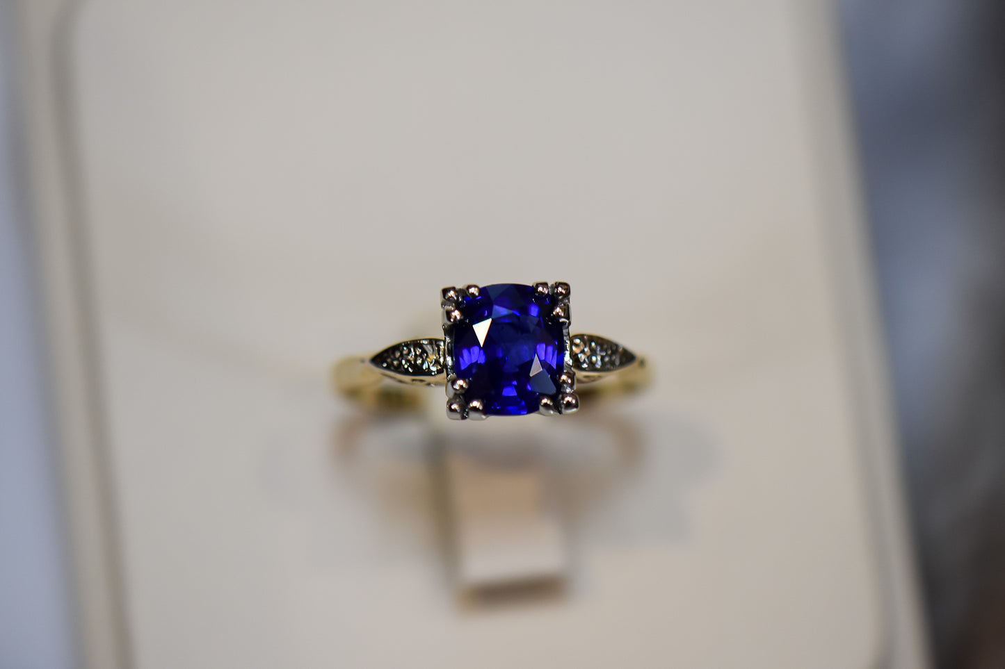 Rare Art Deco Sapphire Solitaire Engagement Ring - 2ct Royal Blue Gem