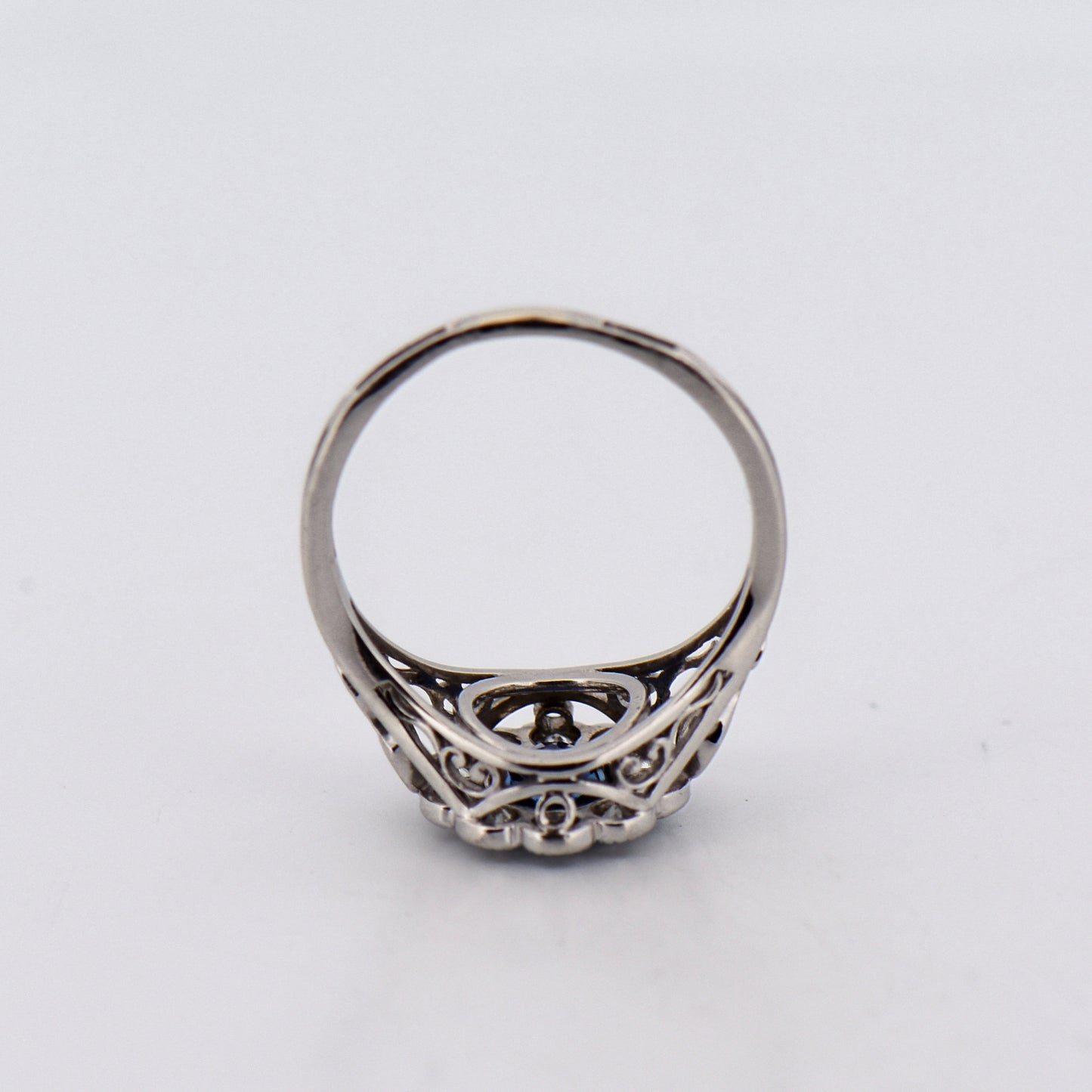 Rare Art Nouveau Blue Yogo Sapphire & Diamond Halo Engagement Ring