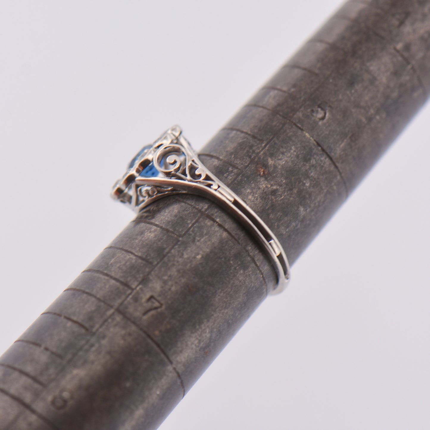 Rare Art Nouveau Blue Yogo Sapphire & Diamond Halo Engagement Ring