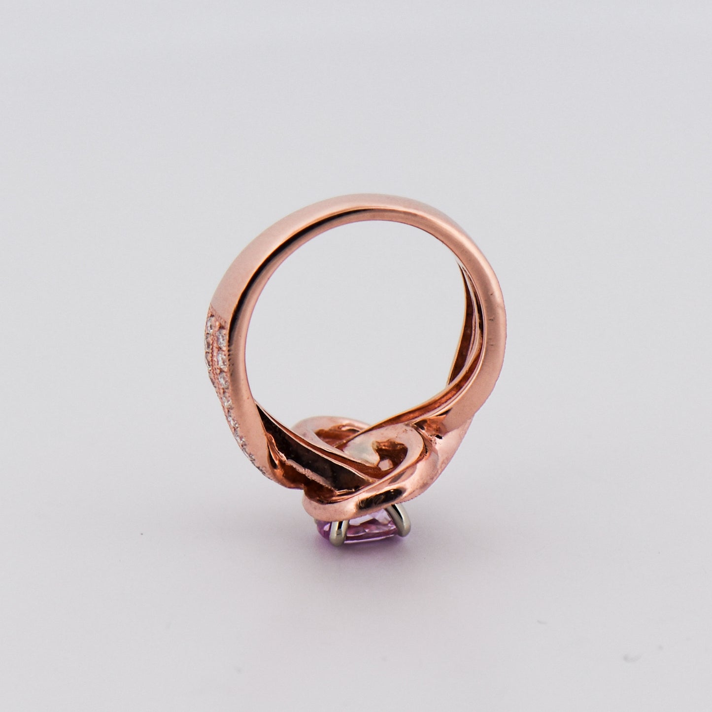 Rose Gold Pink Imperial Topaz & Diamond Knot Ring