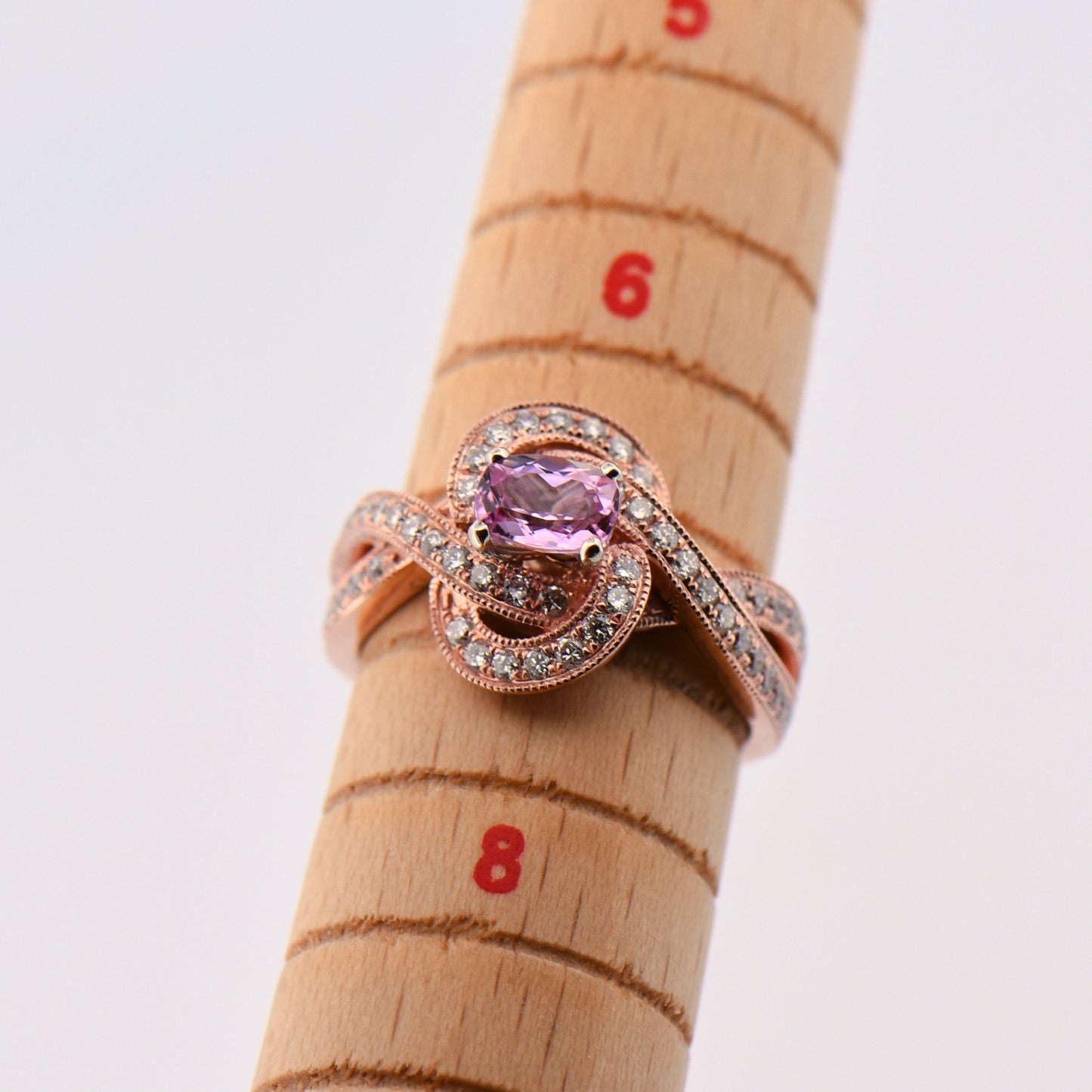Rose Gold Pink Imperial Topaz & Diamond Knot Ring