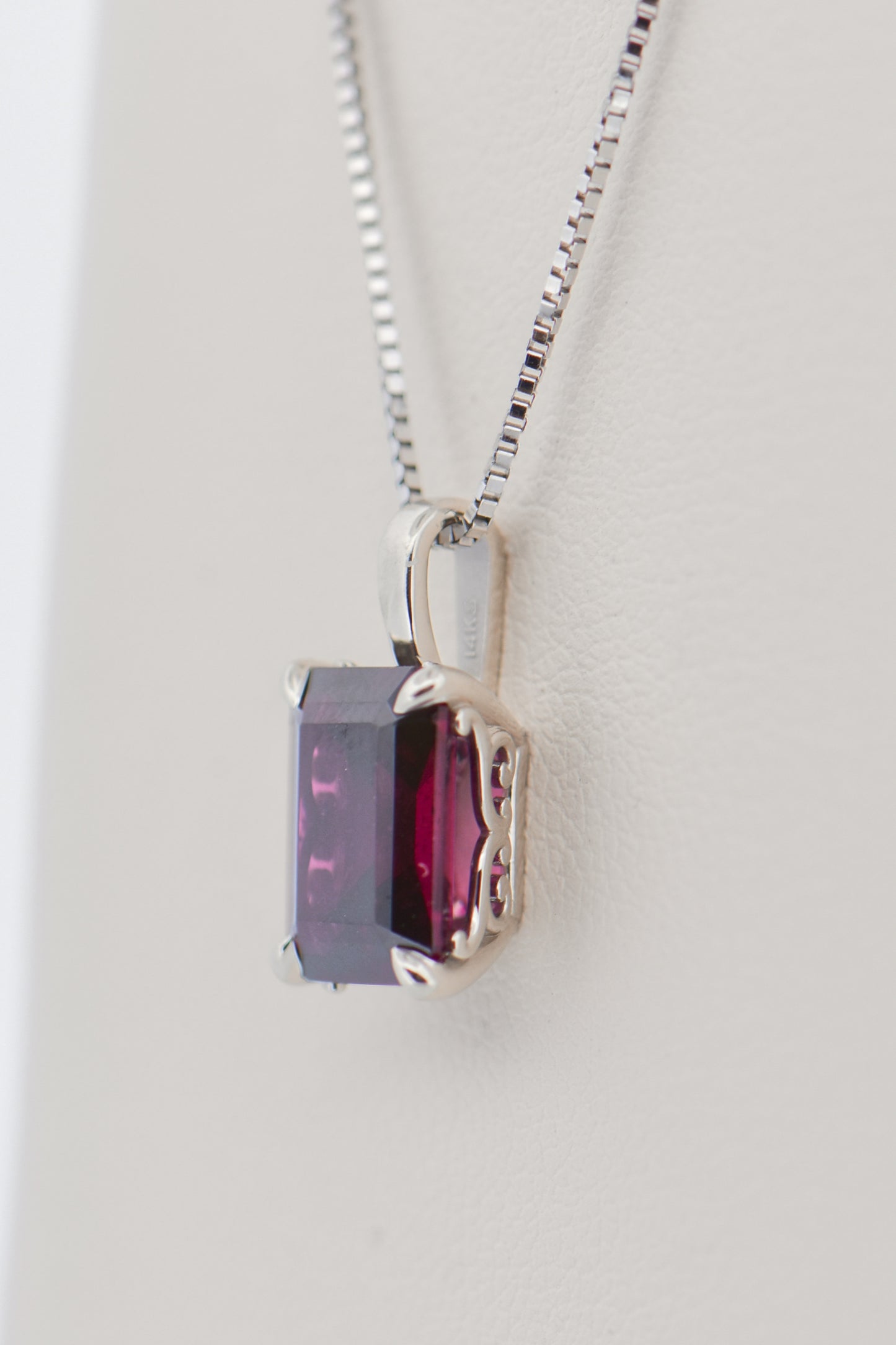 Emerald Cut Raspberry Red Rhodolite Garnet Pendant