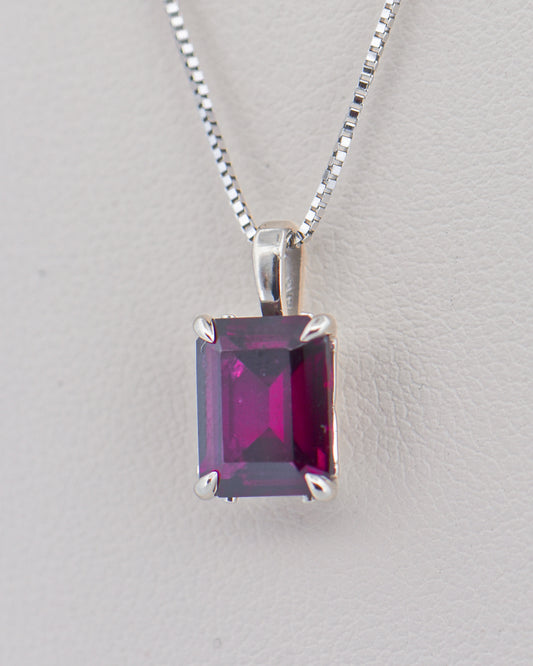 Emerald Cut Raspberry Red Rhodolite Garnet Pendant