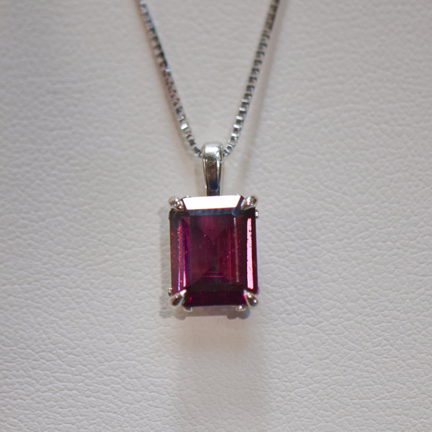Emerald Cut Raspberry Red Rhodolite Garnet Pendant