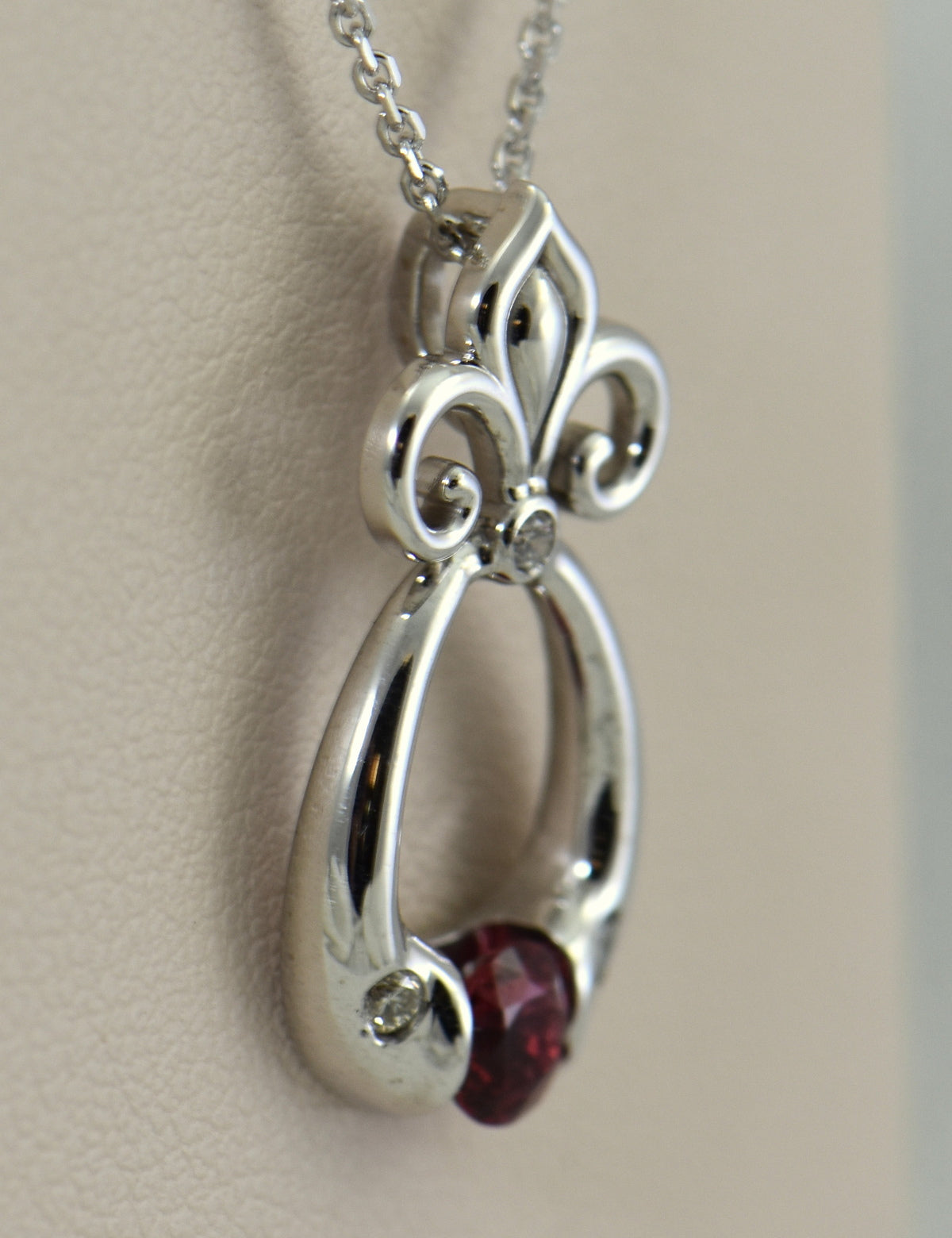 Red Spinel & Diamond Pendant with Fleur de Lis Bail