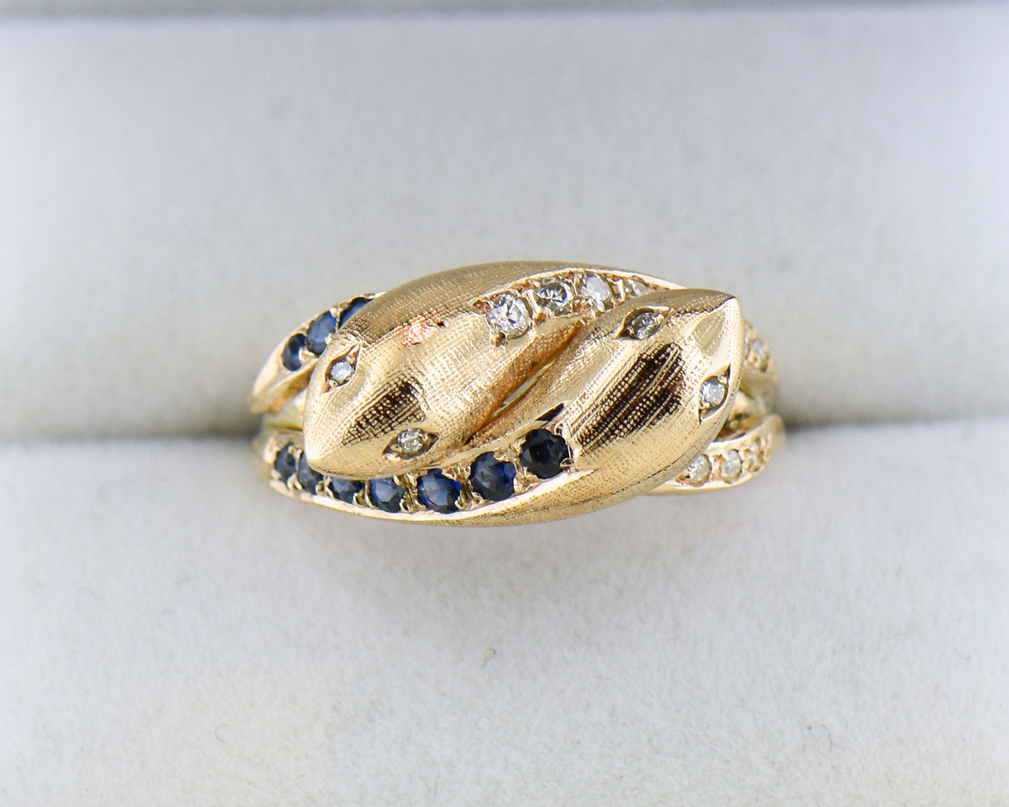 Vintage Double Headed Serpent Sapphire & Diamond Snake Ring