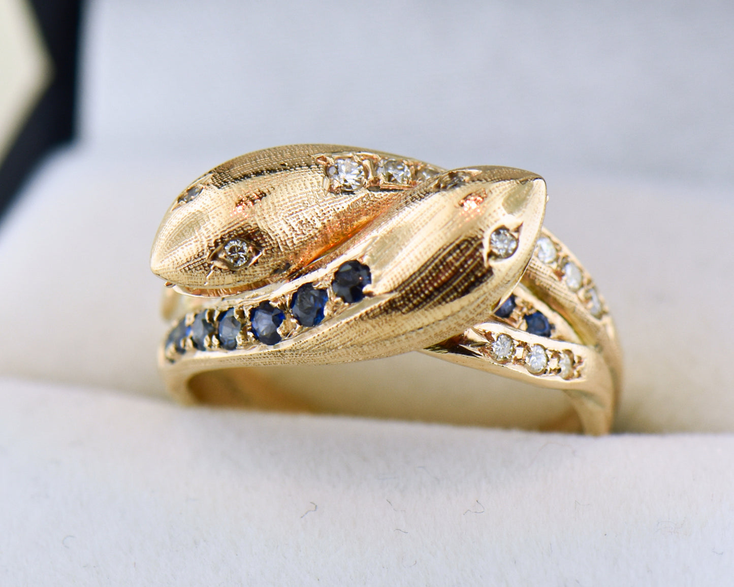 Vintage Double Headed Serpent Sapphire & Diamond Snake Ring