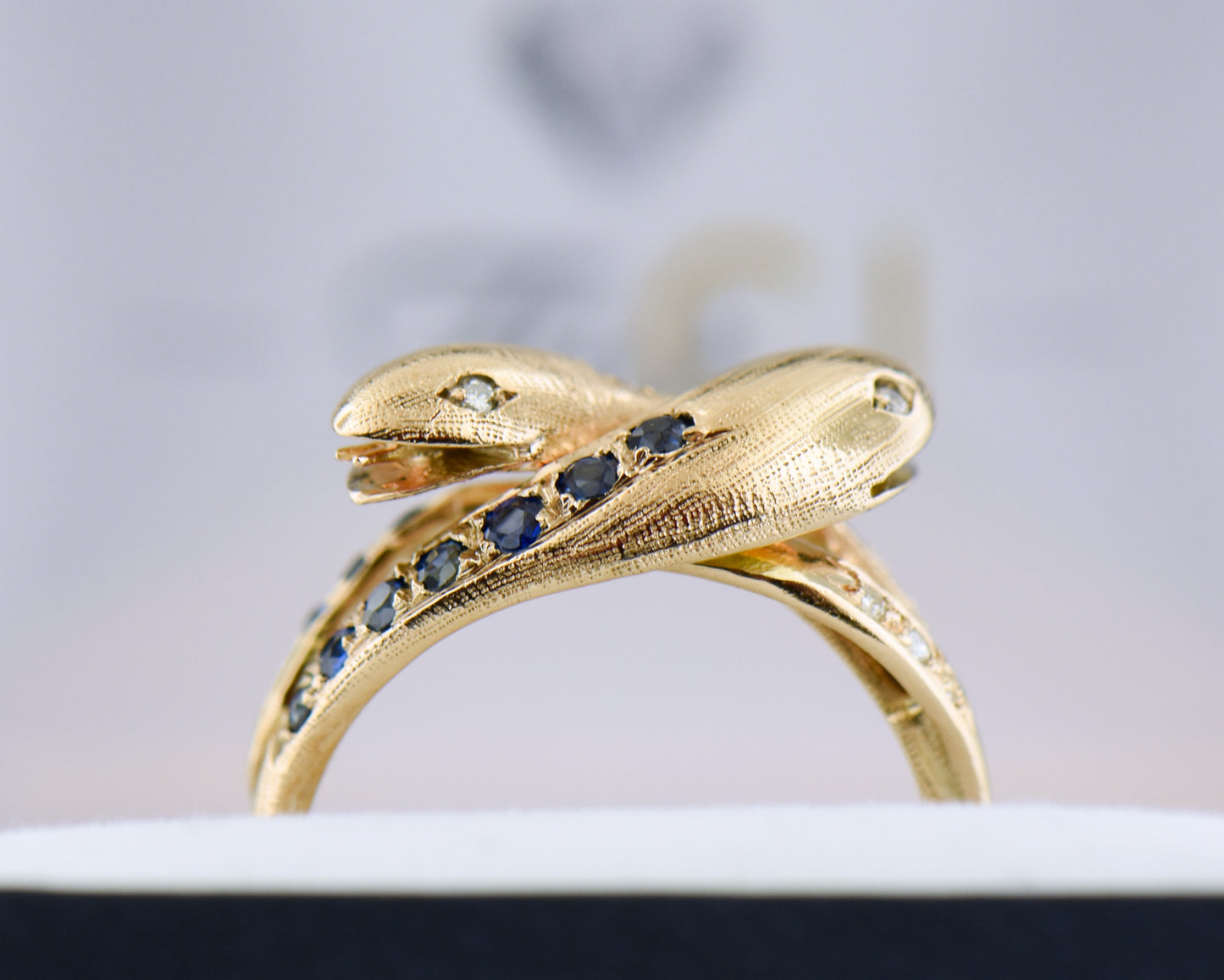 Vintage Double Headed Serpent Sapphire & Diamond Snake Ring