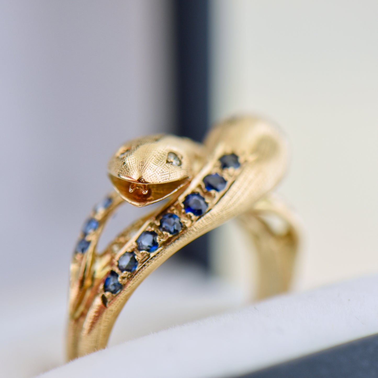 Vintage Double Headed Serpent Sapphire & Diamond Snake Ring