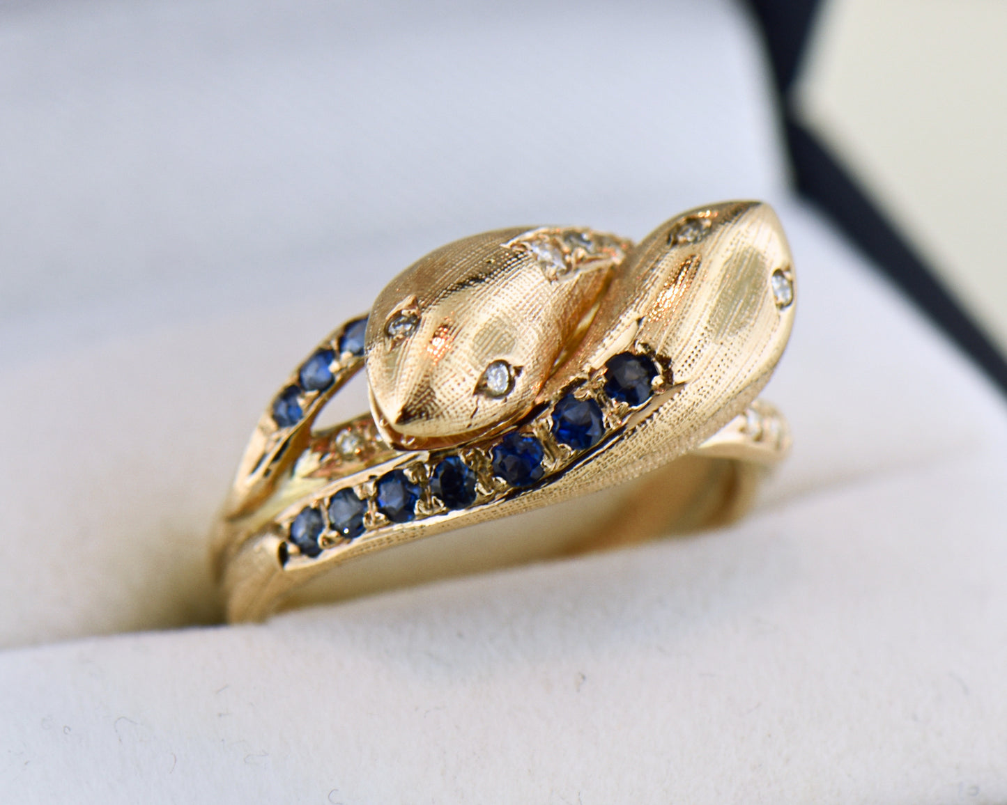 Vintage Double Headed Serpent Sapphire & Diamond Snake Ring