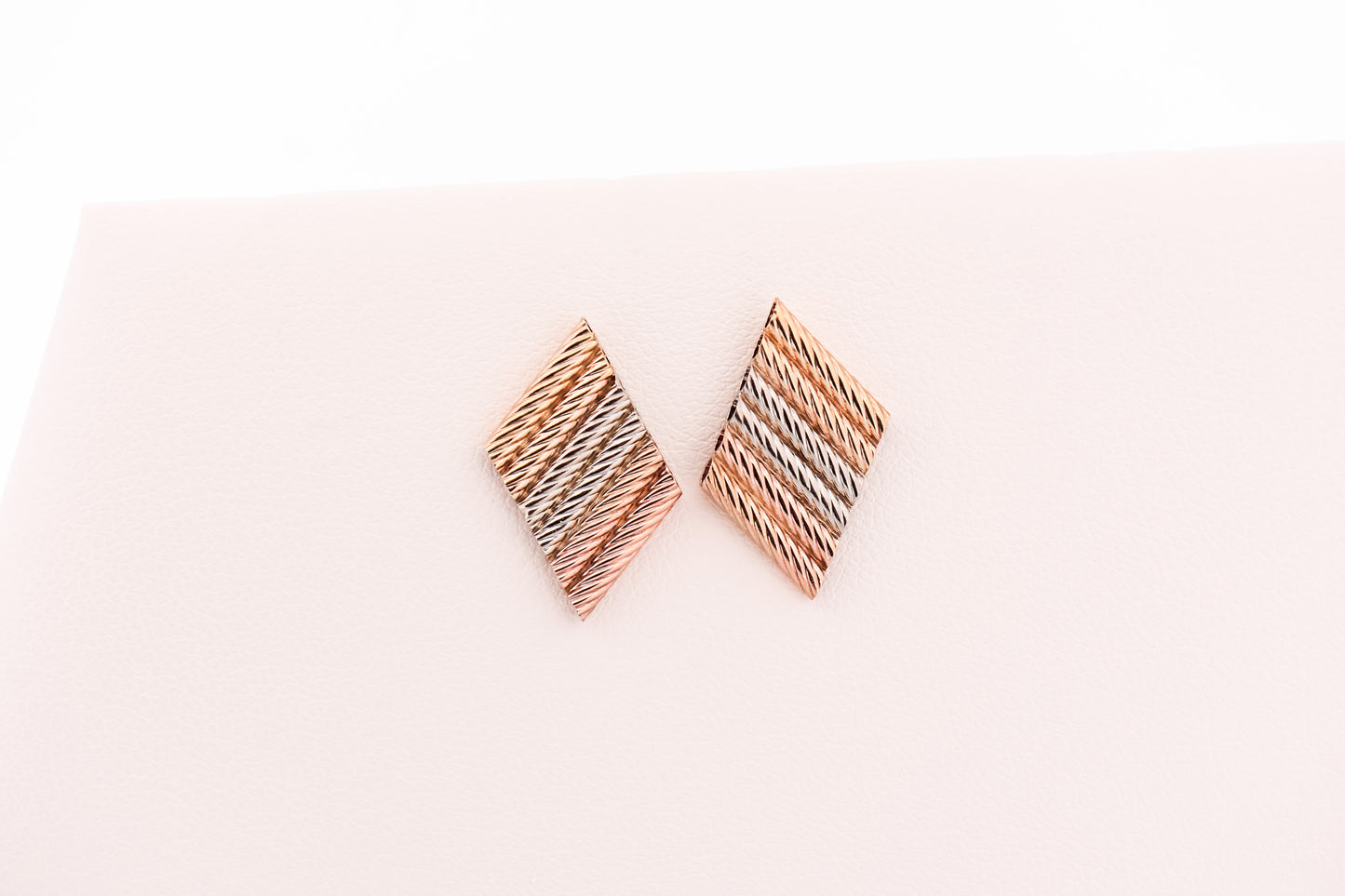 Retro Tricolor Gold Ribbon Stud Earrings in 14k