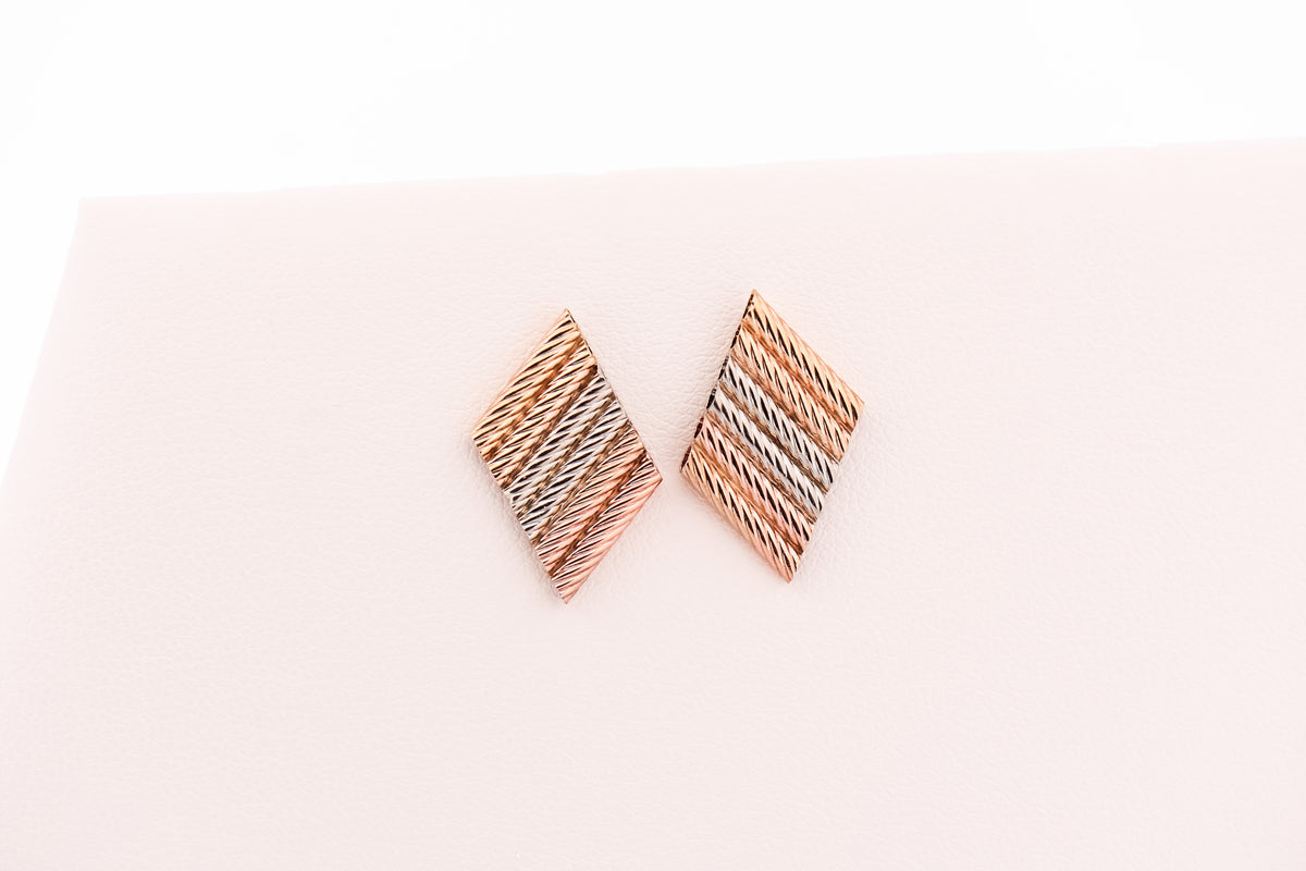 Retro Tricolor Gold Ribbon Stud Earrings in 14k