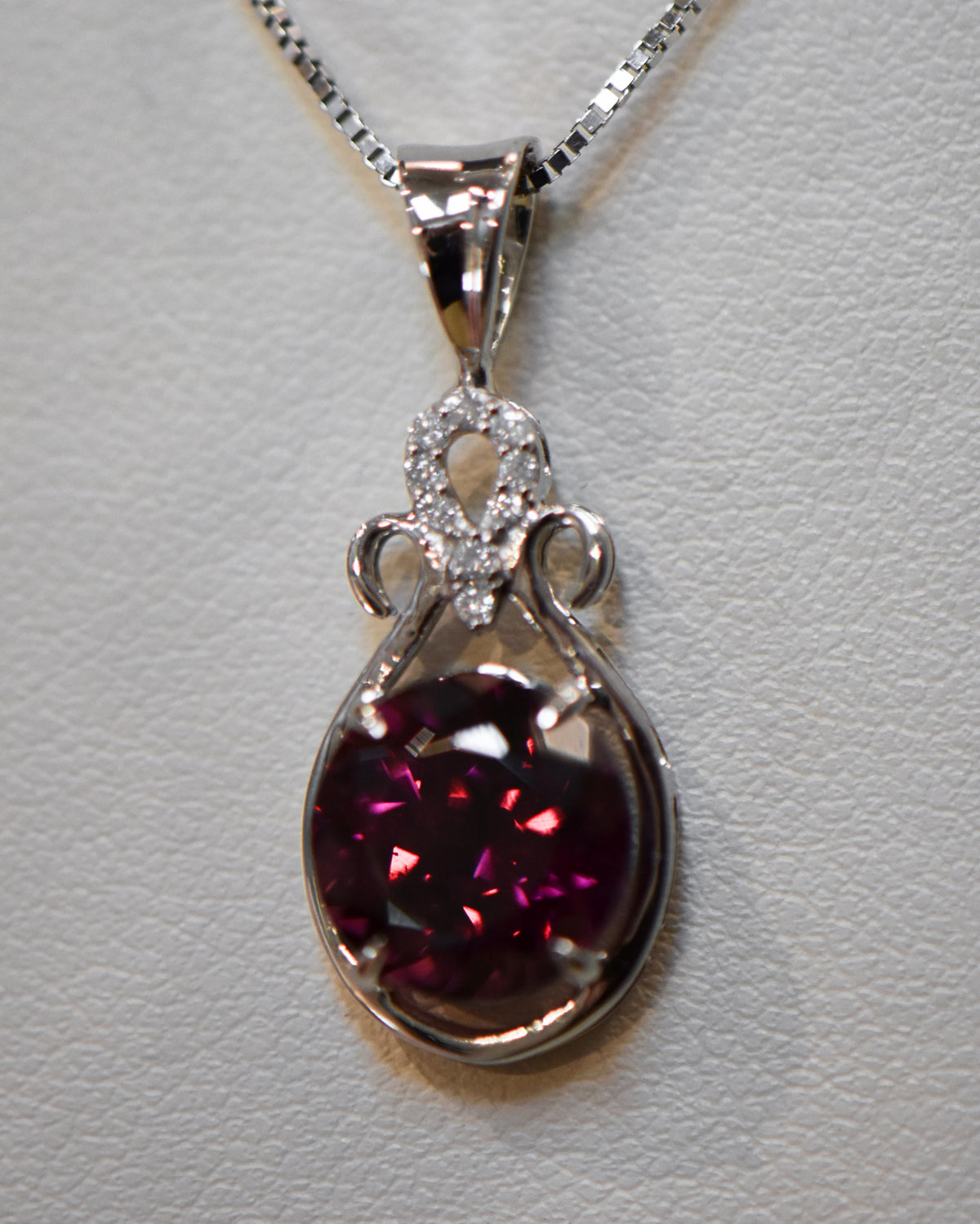 Raspberry Red Rhodolite Garnet & Diamond Pendant