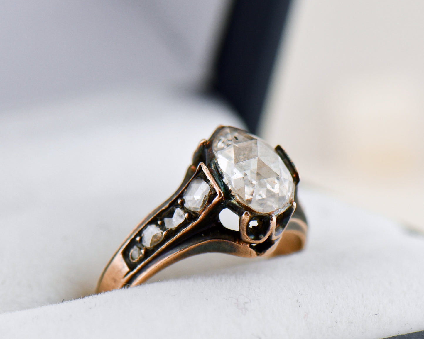 Antique Rose Gold & Rose Cut Diamond Engagement Ring