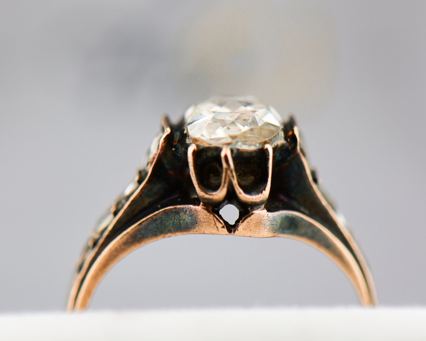 Antique Rose Gold & Rose Cut Diamond Engagement Ring