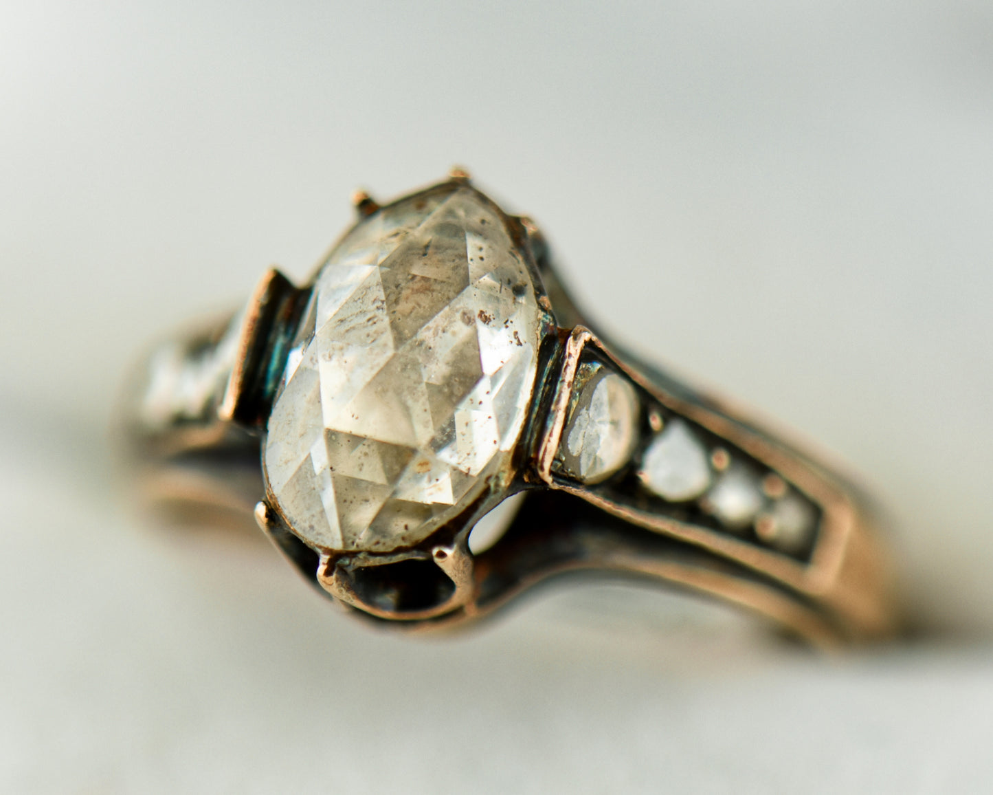 Antique Rose Gold & Rose Cut Diamond Engagement Ring