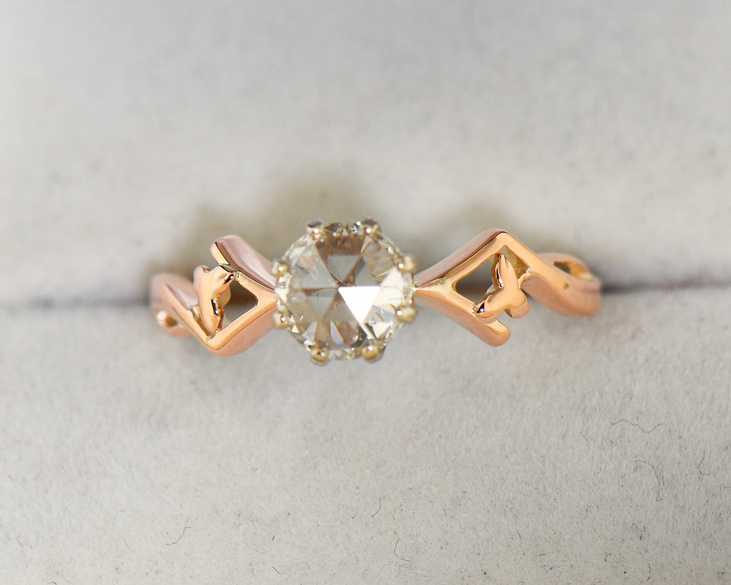 Rare Antique Rose Gold Jugendstil Ring with Rose Cut Diamond