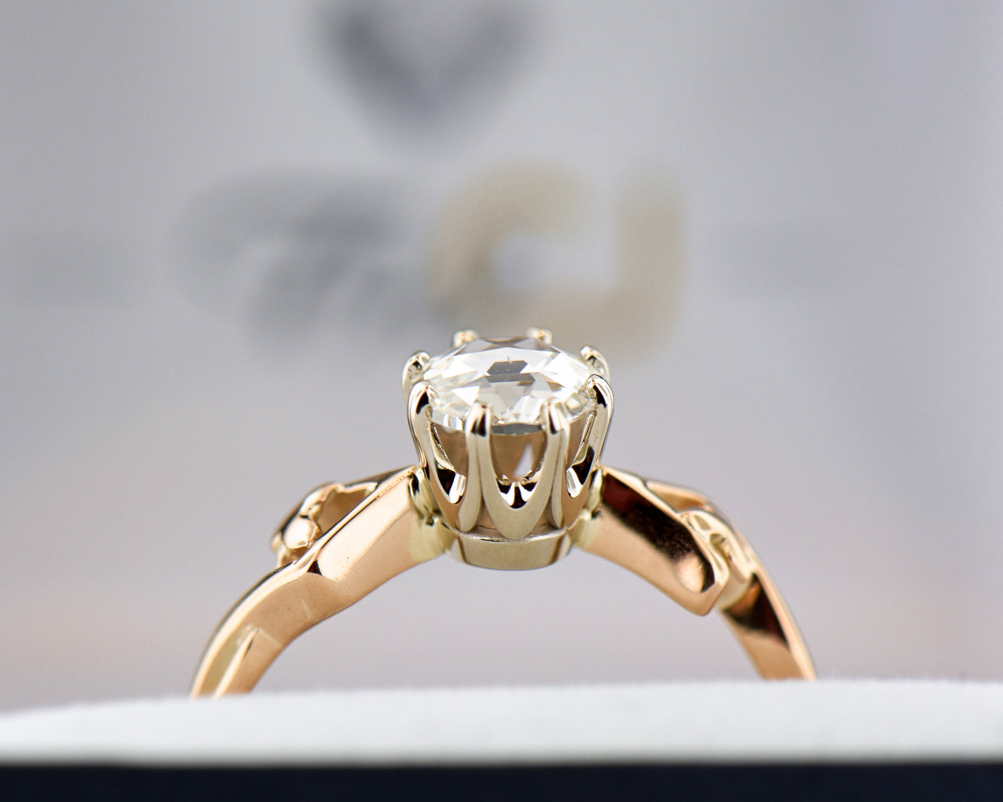Rare Antique Rose Gold Jugendstil Ring with Rose Cut Diamond