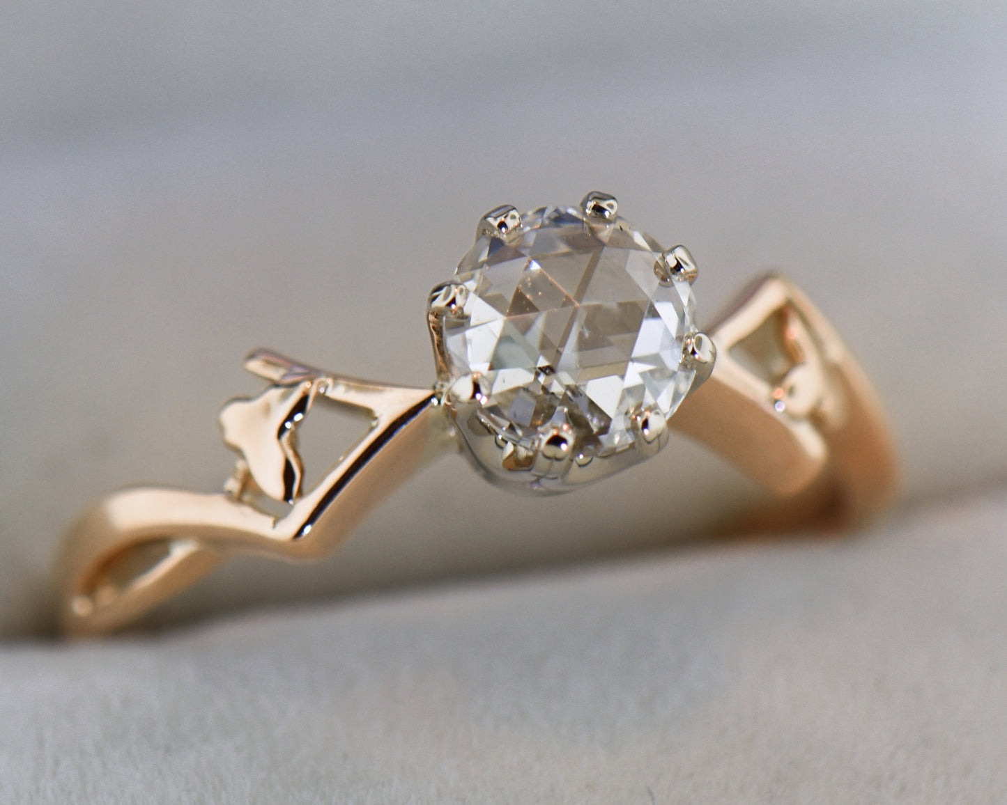 Rare Antique Rose Gold Jugendstil Ring with Rose Cut Diamond