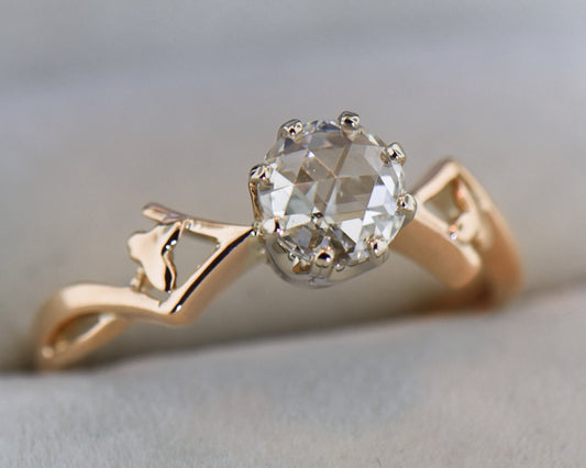 Rare Antique Rose Gold Jugendstil Ring with Rose Cut Diamond