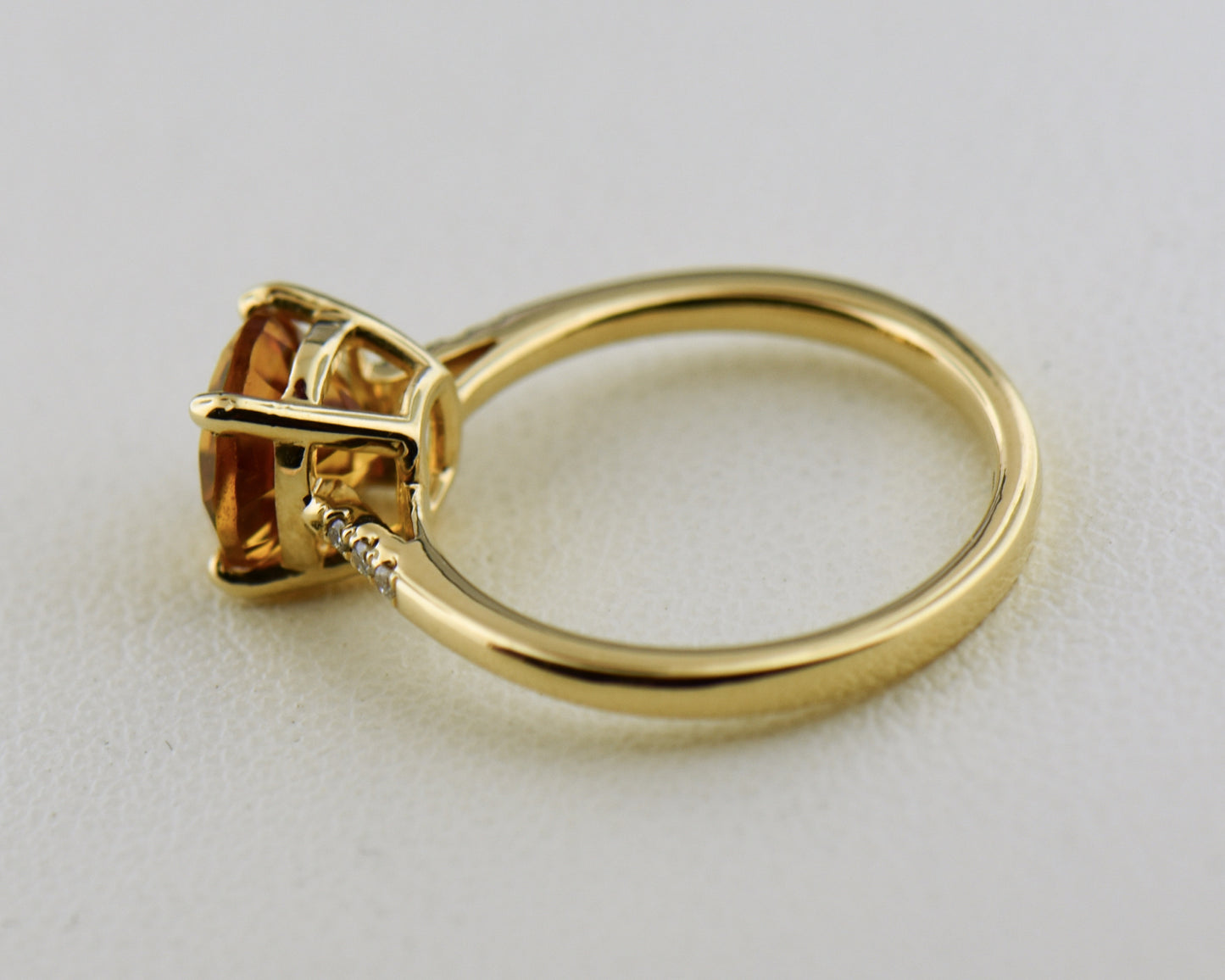 Thin Band Yellow Gold Ring with Citrine & Diamonds