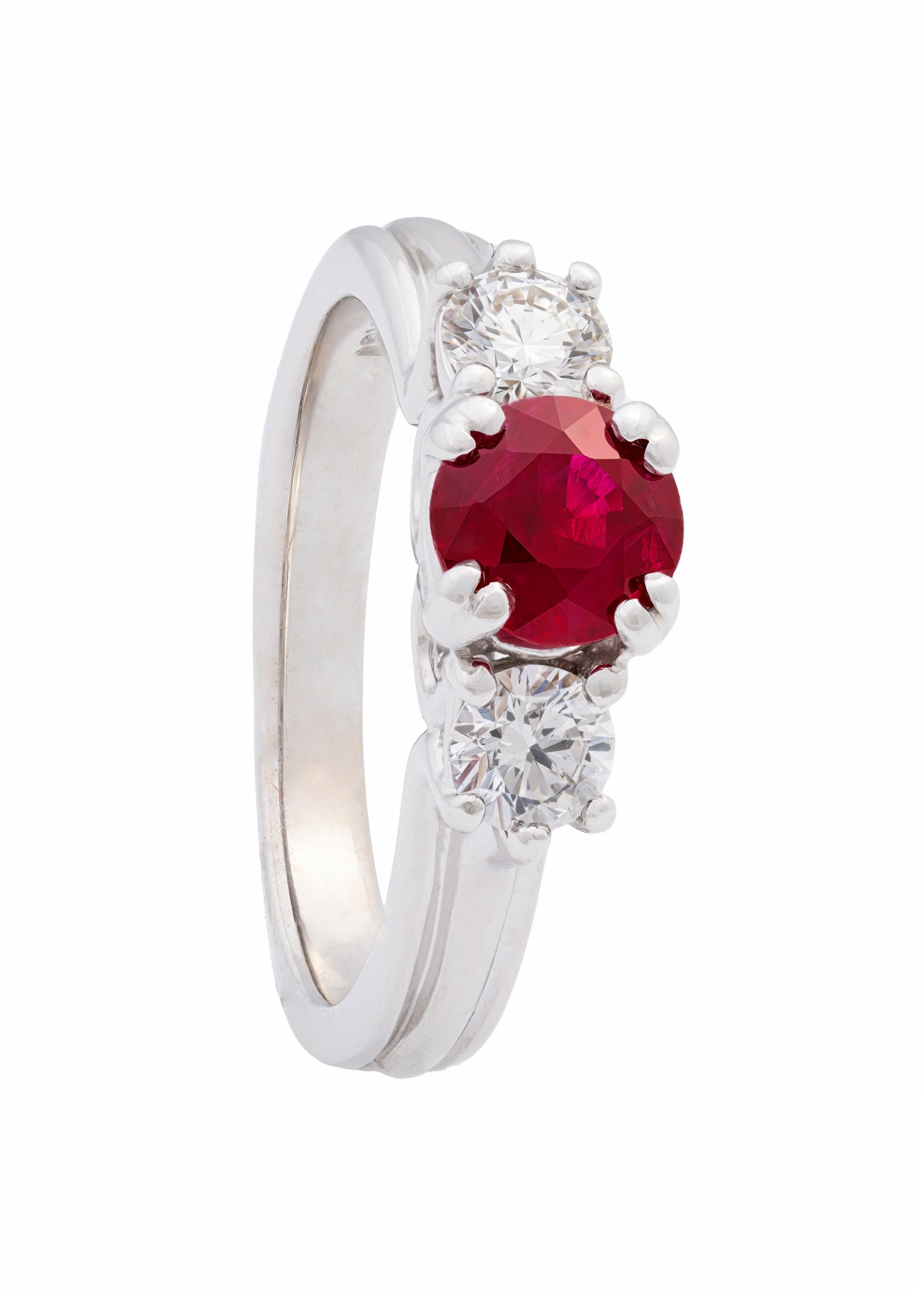 Estate Ruby 3-Stone Ring in 18k White Gold