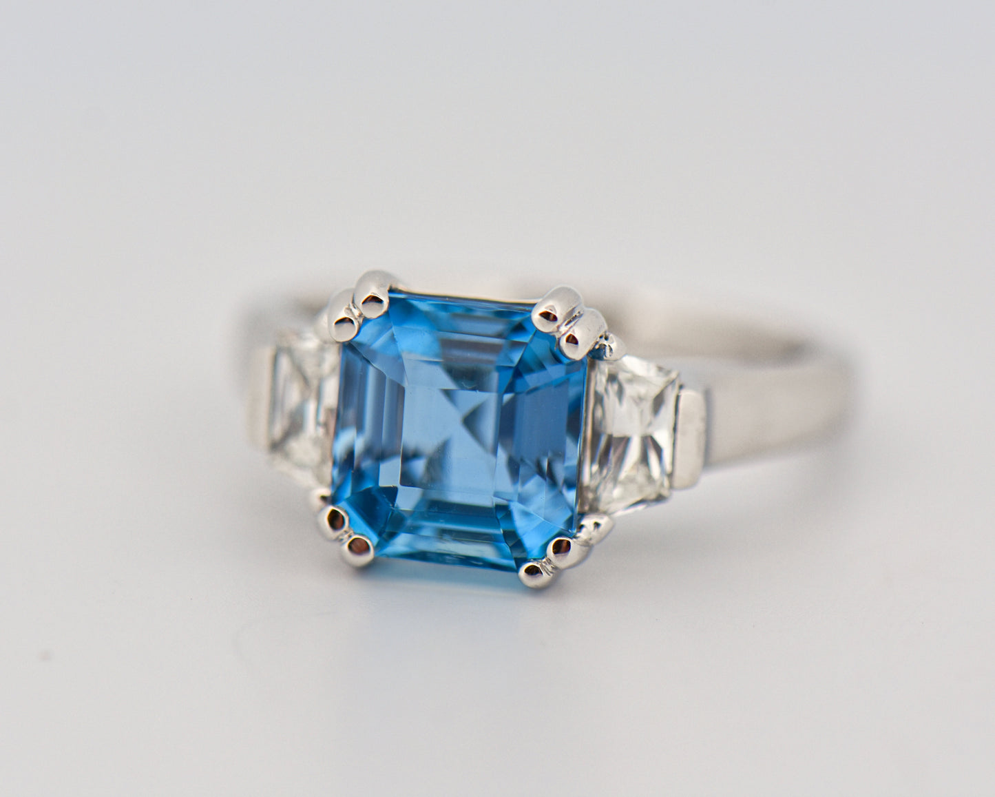 Asscher Cut Santa Maria Aquamarine Engagement Ring
