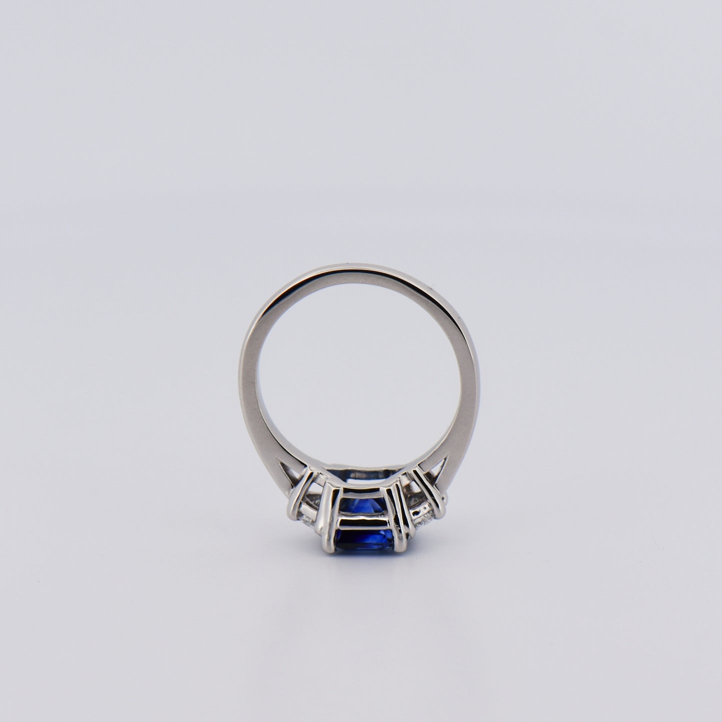 Square Blue Sapphire & Half Moon Diamond Engagement Ring