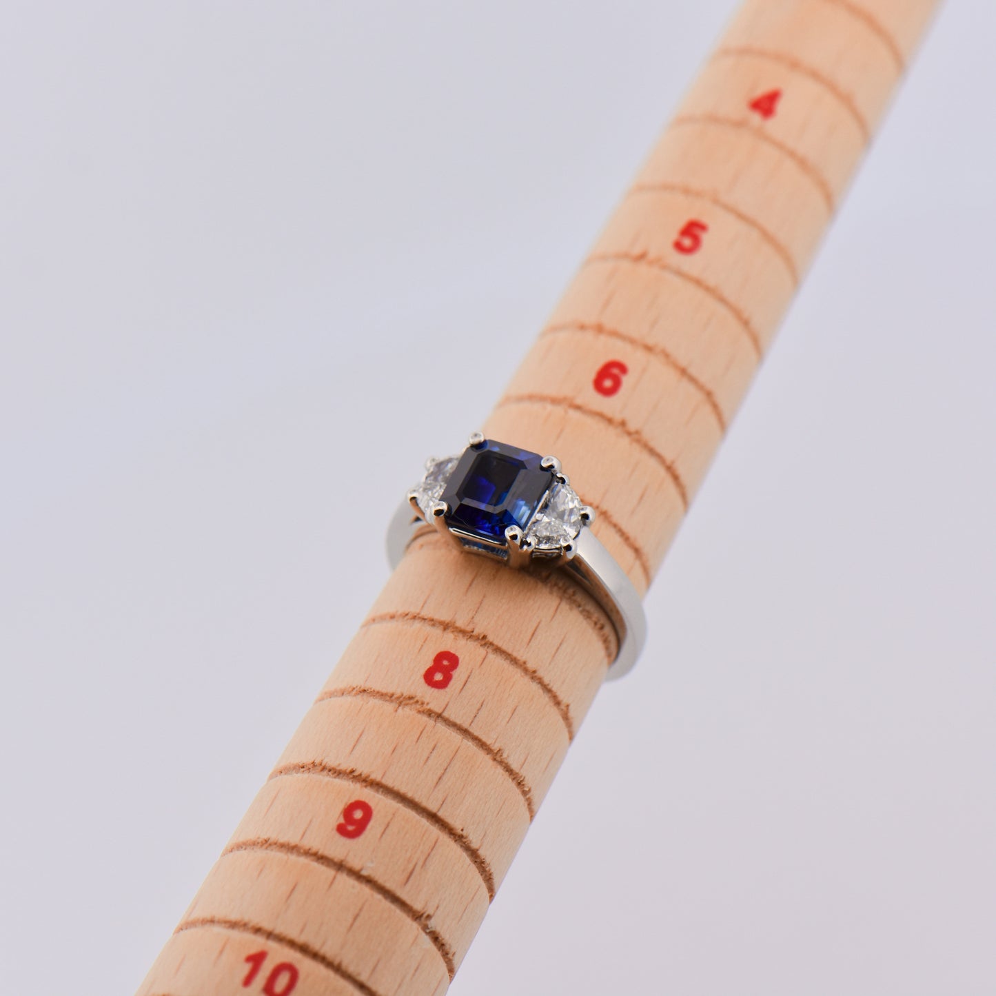 Square Blue Sapphire & Half Moon Diamond Engagement Ring