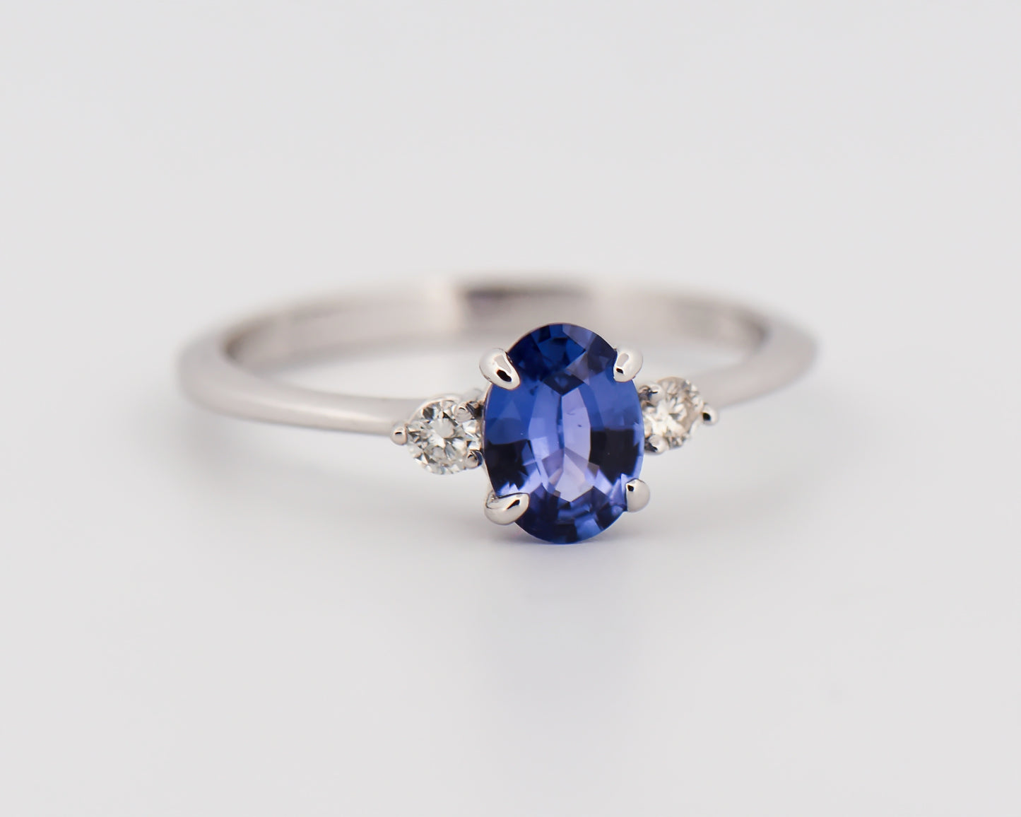 Sapphire Three-Stone Engagement Ring in White Gold